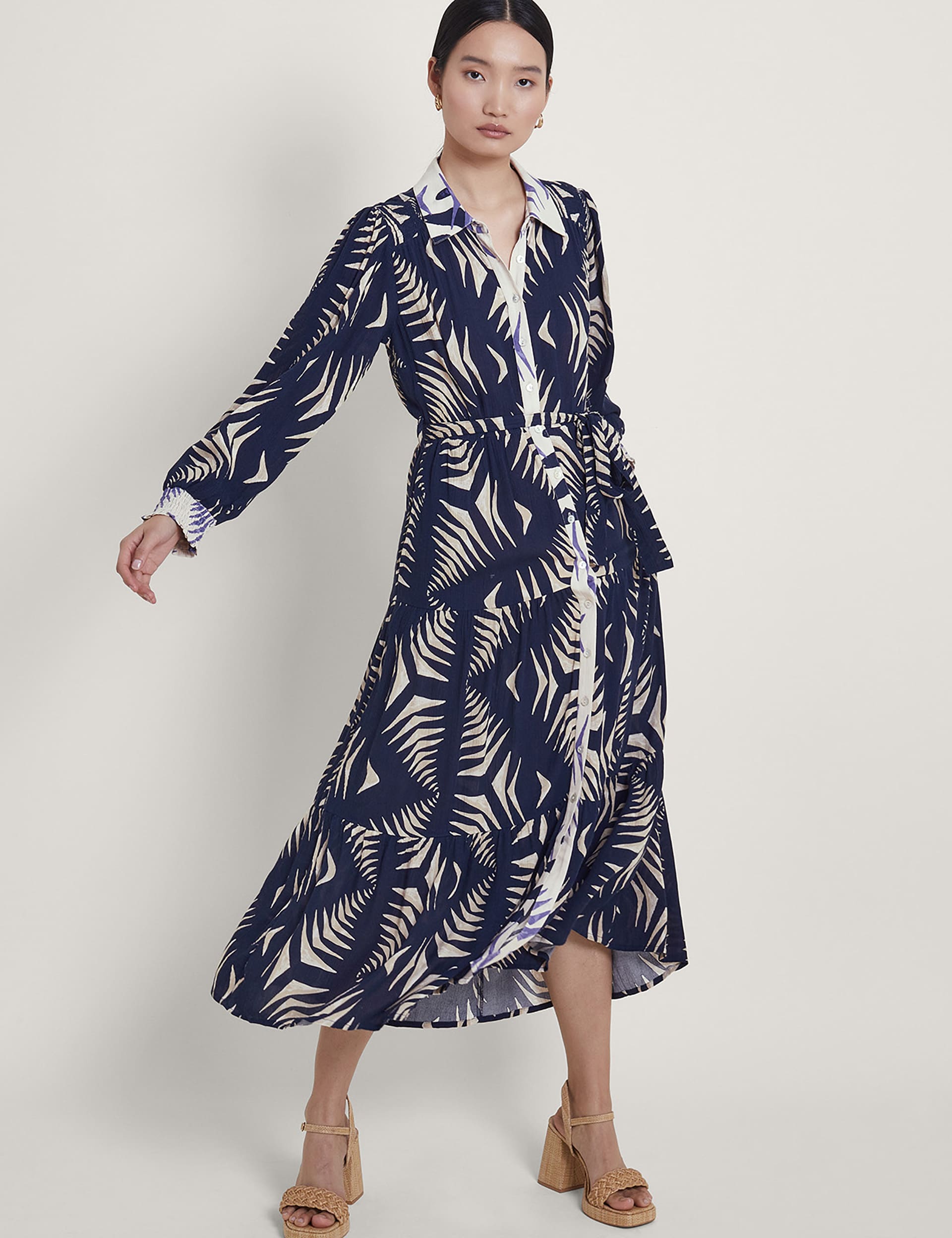 Monsoon Women's Printed Collared Midaxi Shirt Dress - Navy Mix, Navy Mix