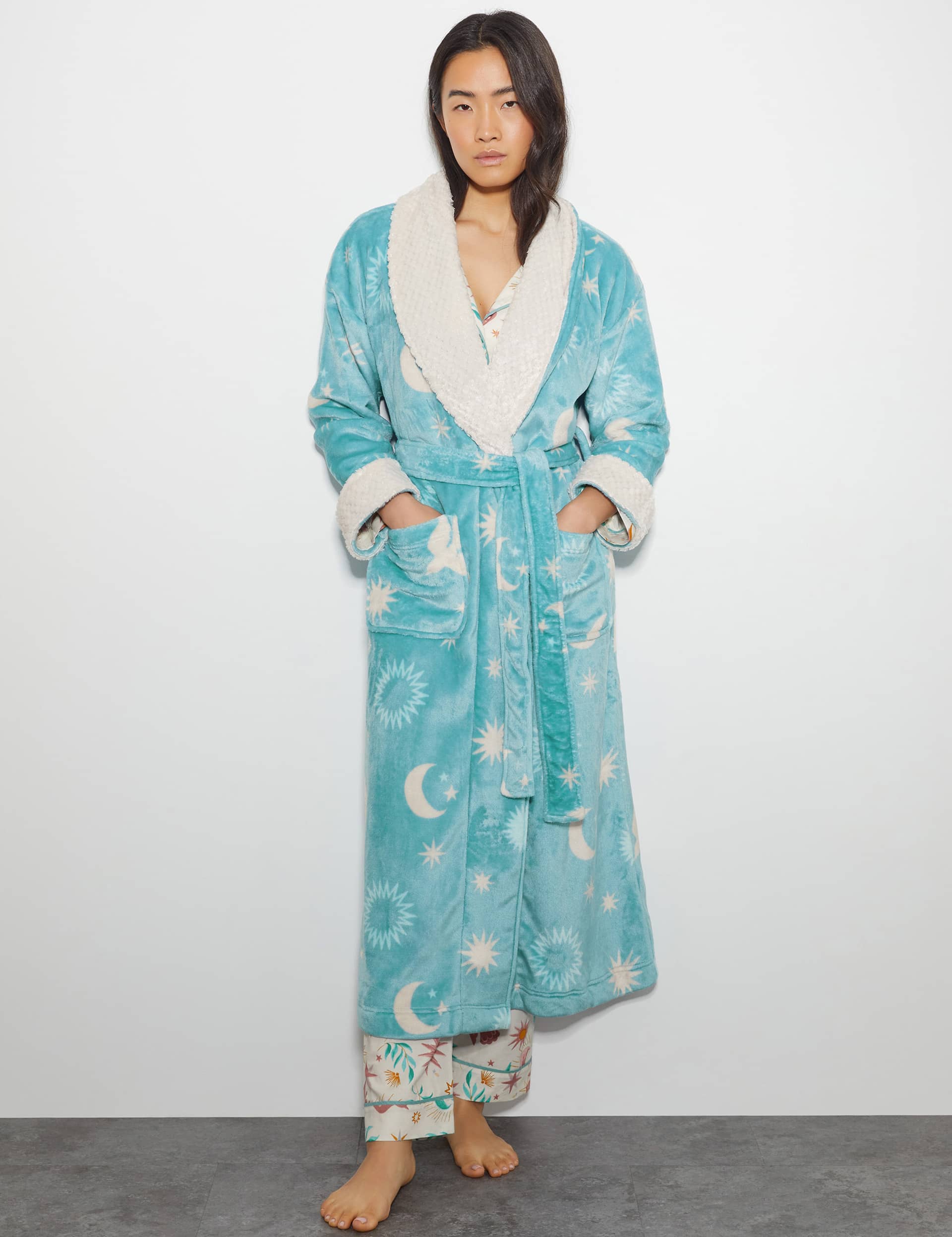 Monsoon Women's Star Print Dressing Gown - Teal Mix, Teal Mix