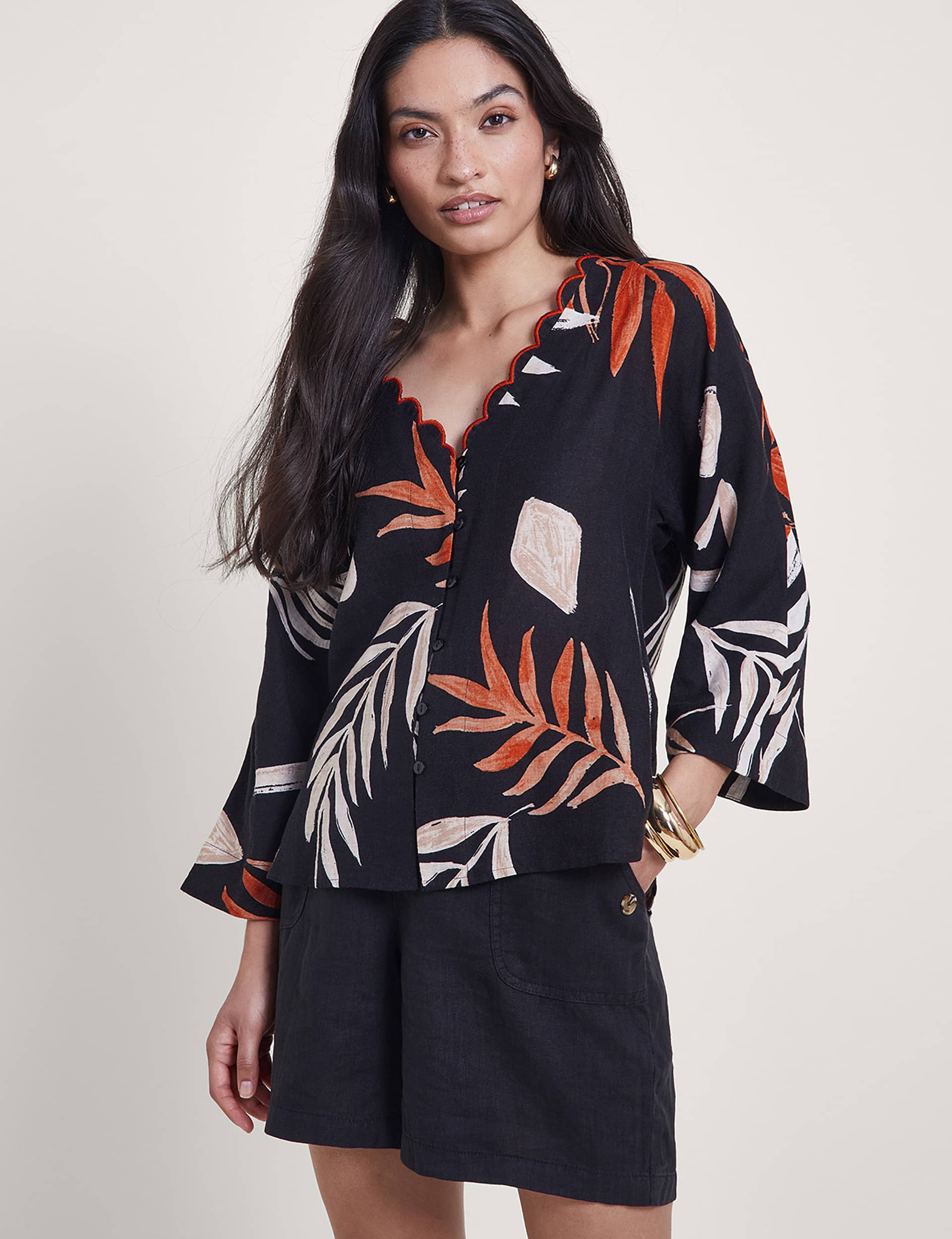 Monsoon Women's Leaf Print V-Neck Blouse