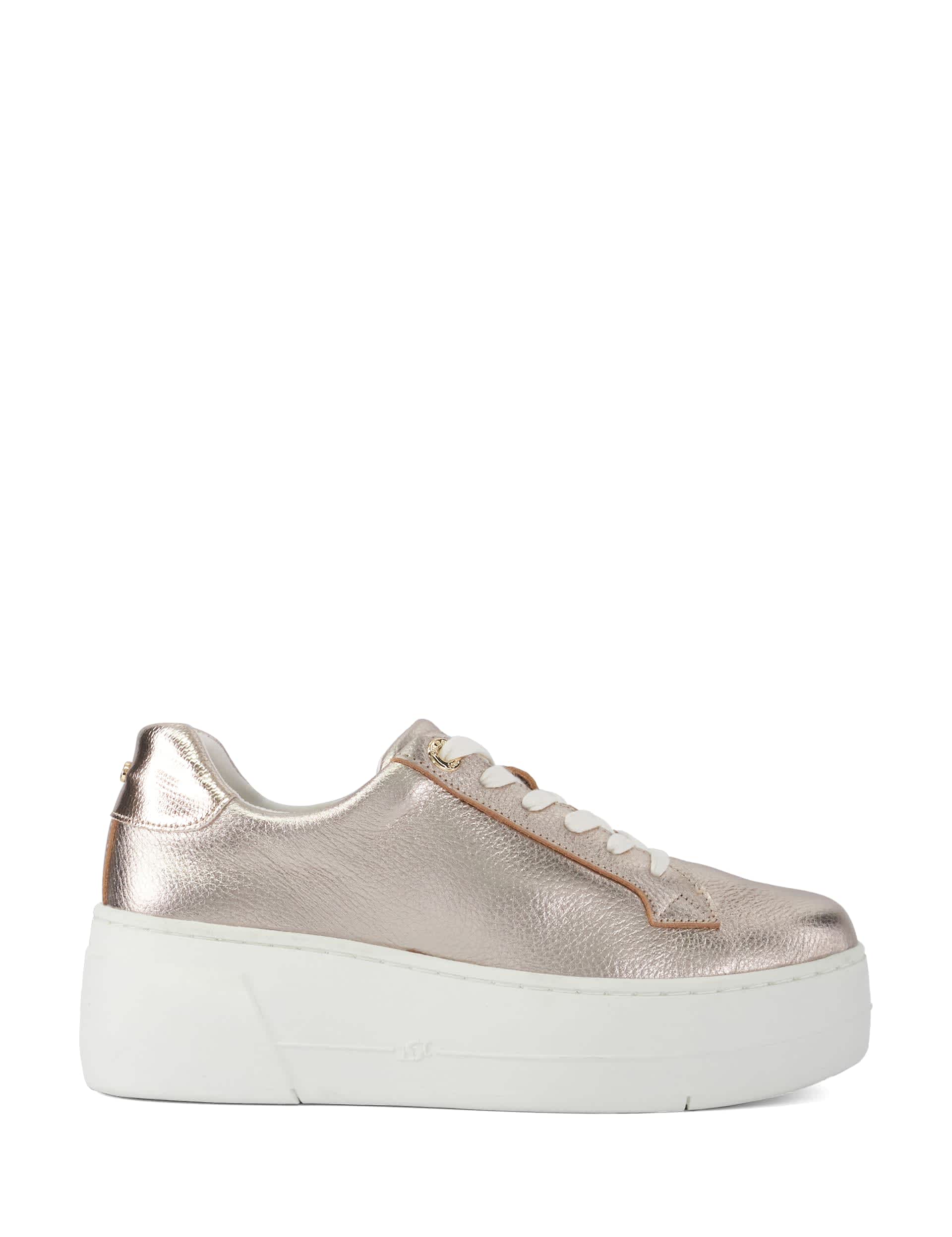 Dune London Women's Episode 2 Leather Lace Up Flatform Trainers - 5 - Gold, Gold