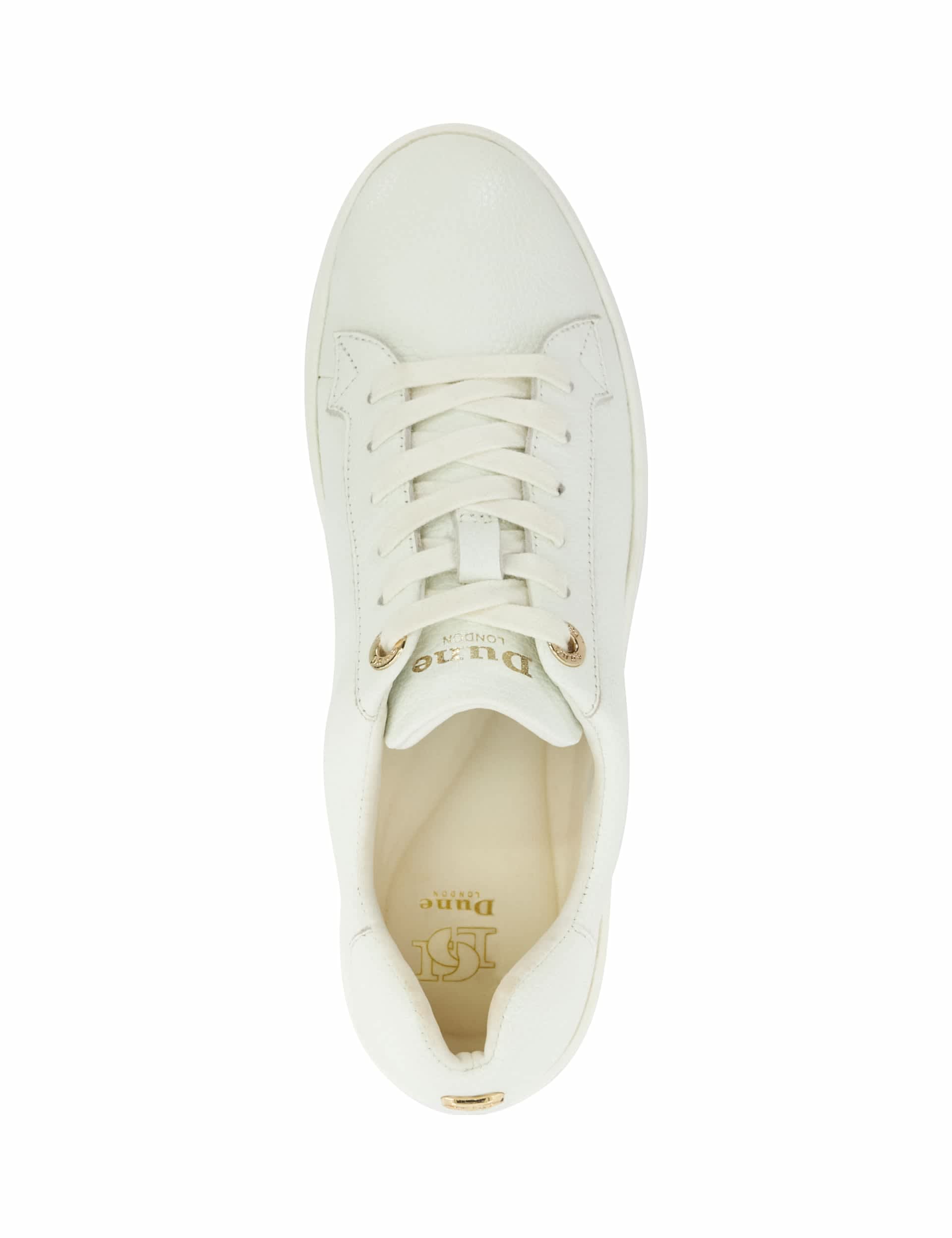 Dune London Women's Episode 2 Leather Lace Up Flatform Trainers - 8 - White, Gold,White