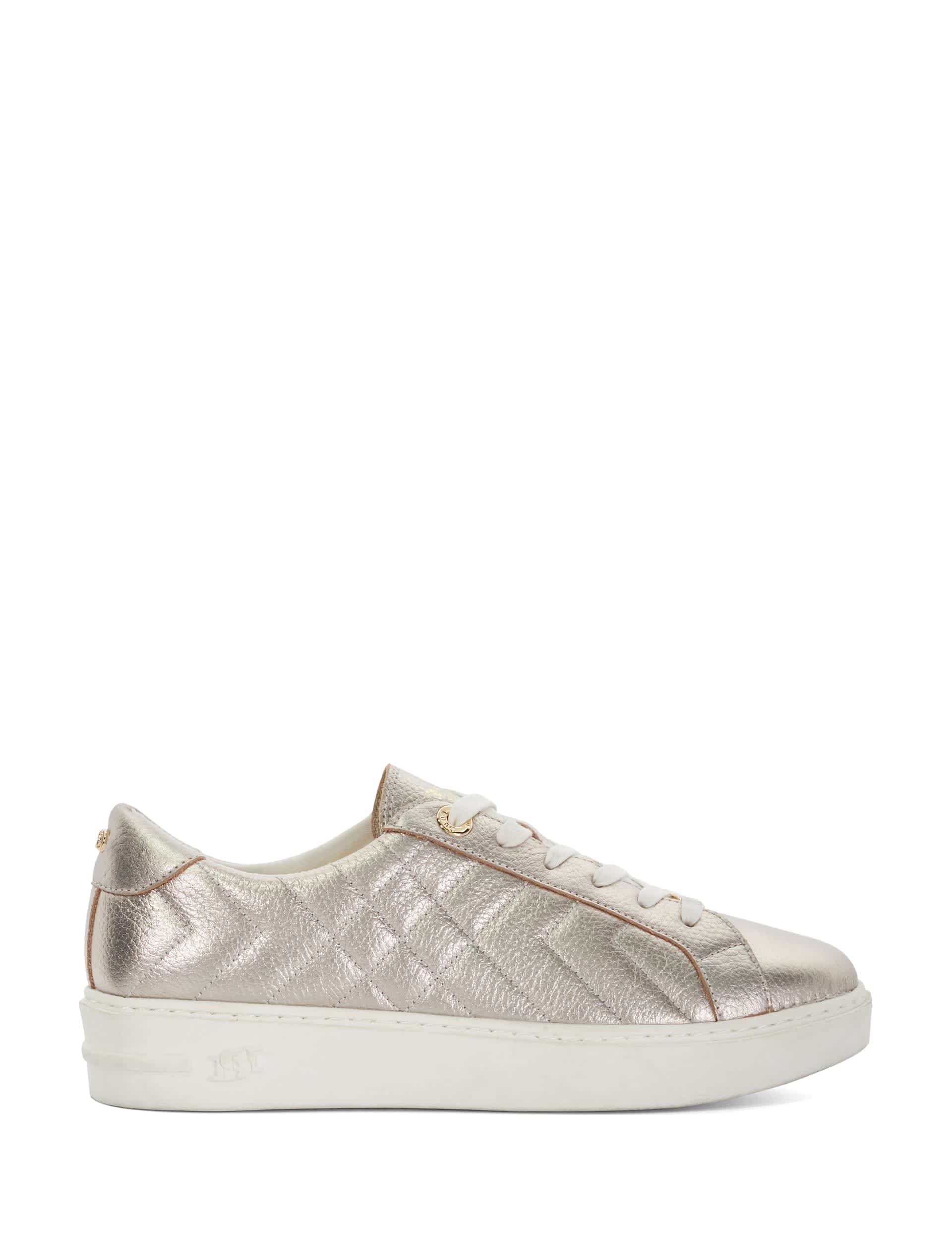 Dune London Women's Leather Quilted Lace Up Trainers - 6 - Gold, Gold