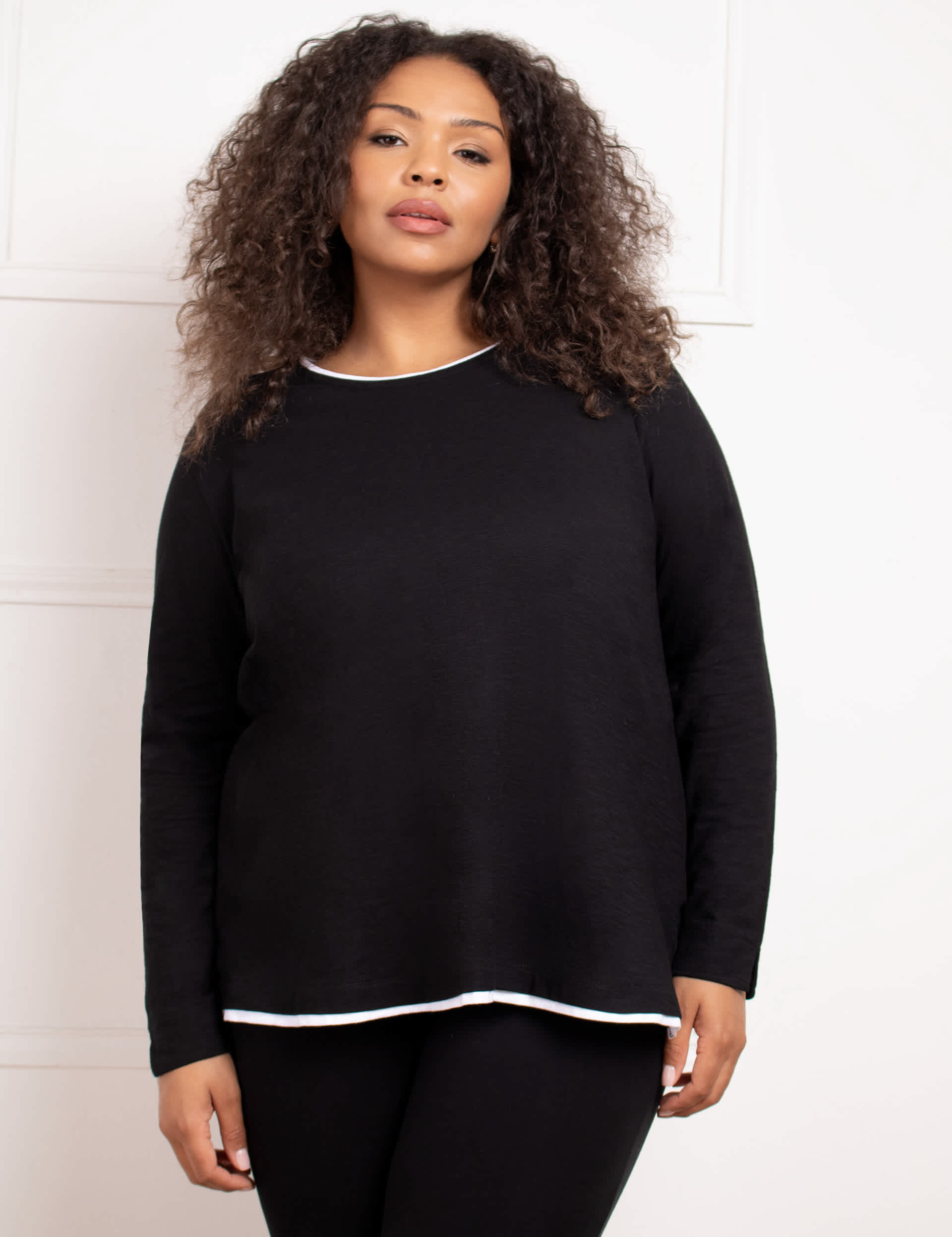 Live Unlimited London Women's Pure Cotton Crew Neck Top - 18 - Black, Black