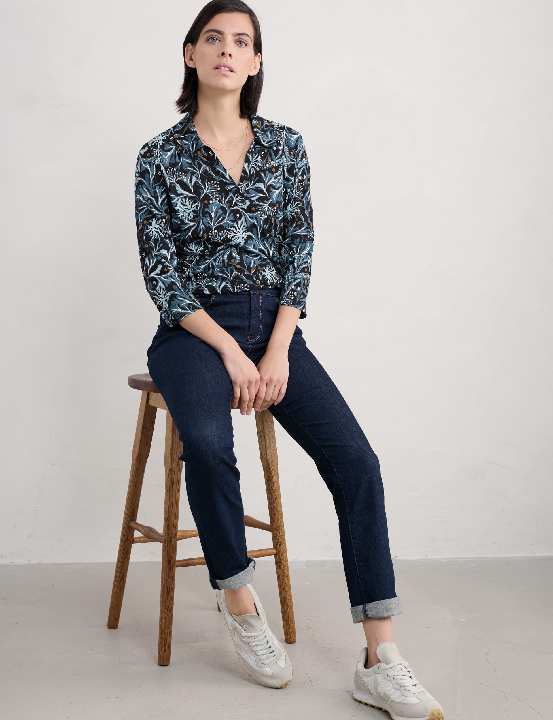 Seasalt Cornwall Women's Pure Cotton Printed Shirt - 14 - Blue Mix, Blue Mix