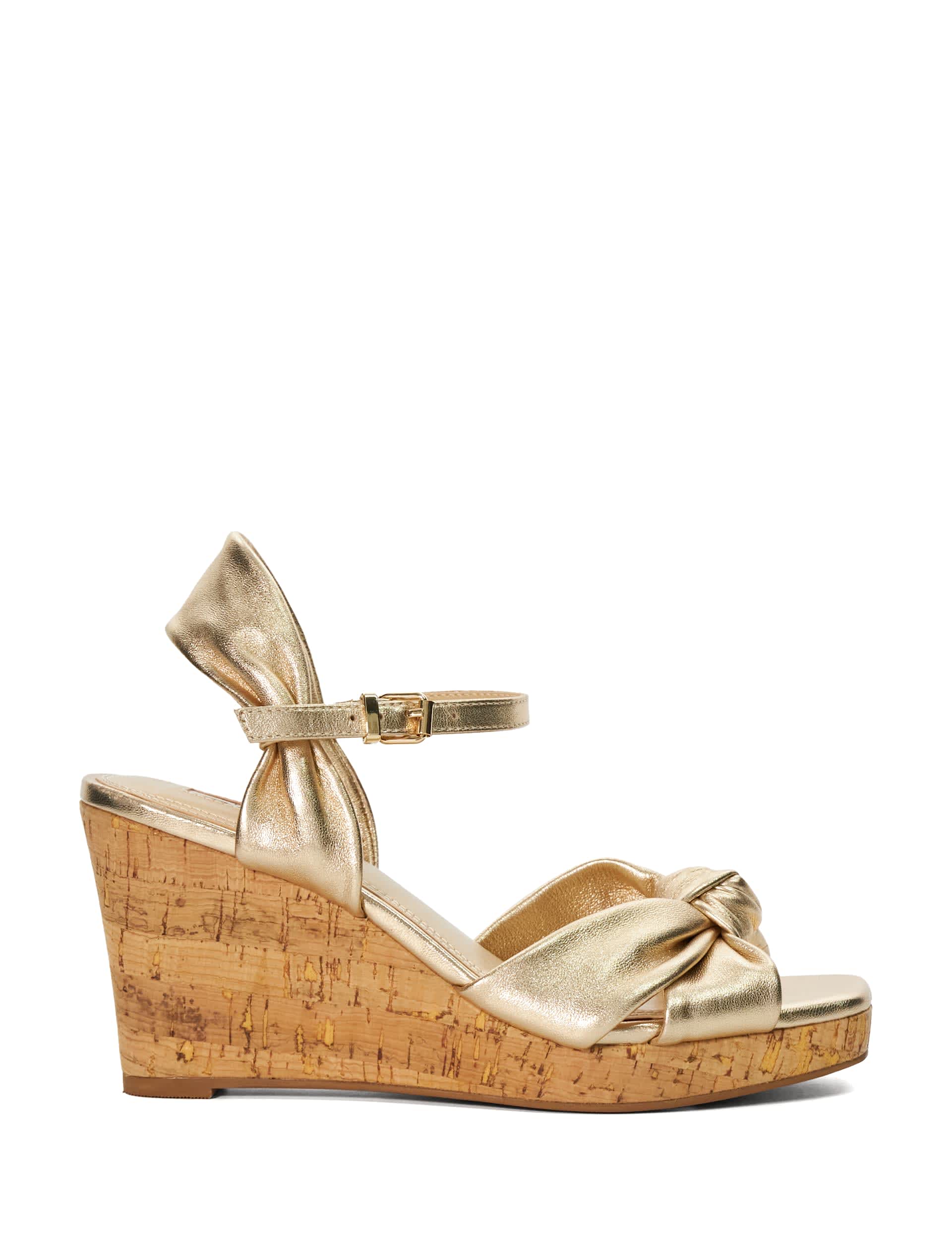 Dune London Women's Leather Knot Ankle Strap Wedge Sandals - 6 - Gold, Gold