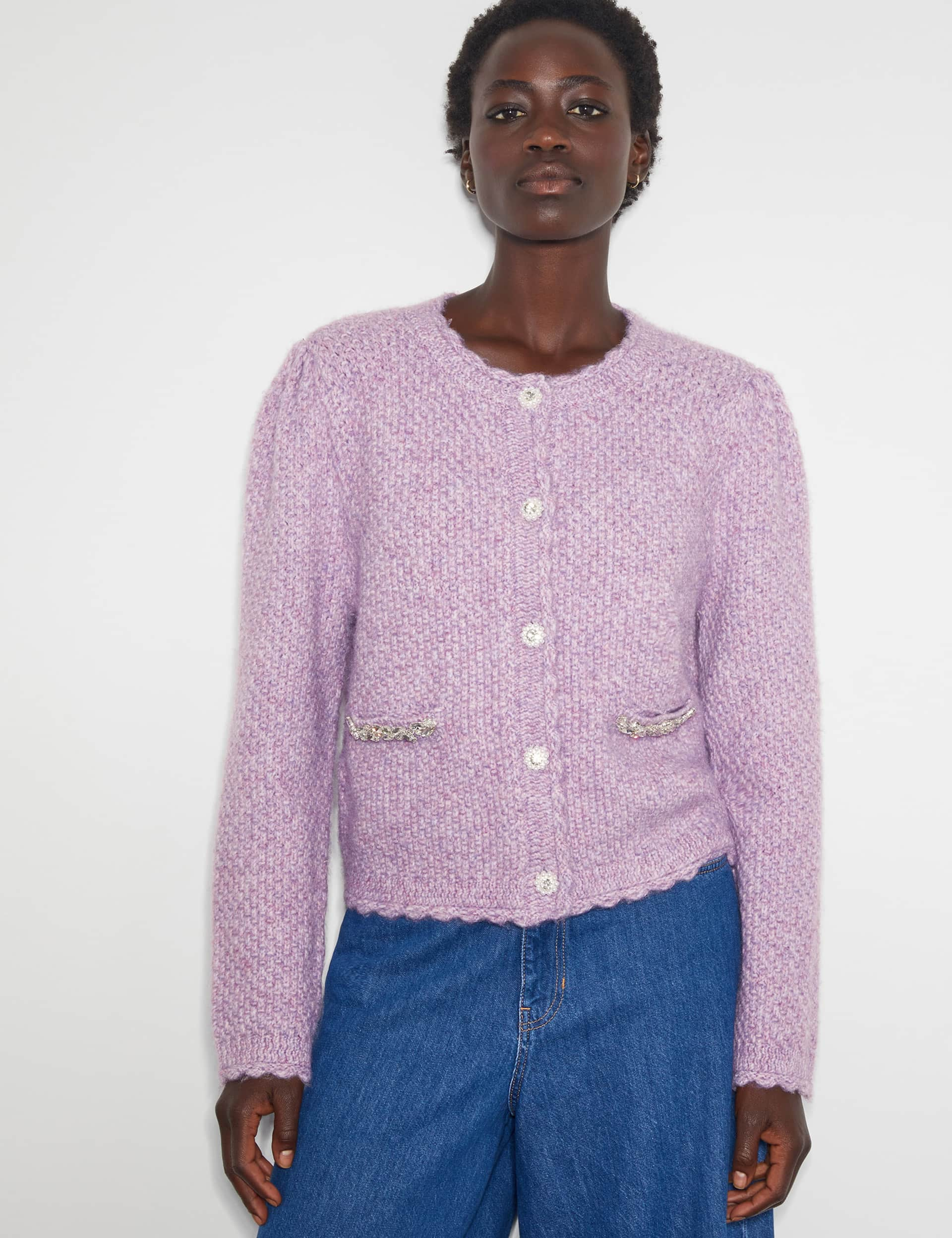 Monsoon Women's Textured Crew Neck Relaxed Cardigan - Lilac, Lilac