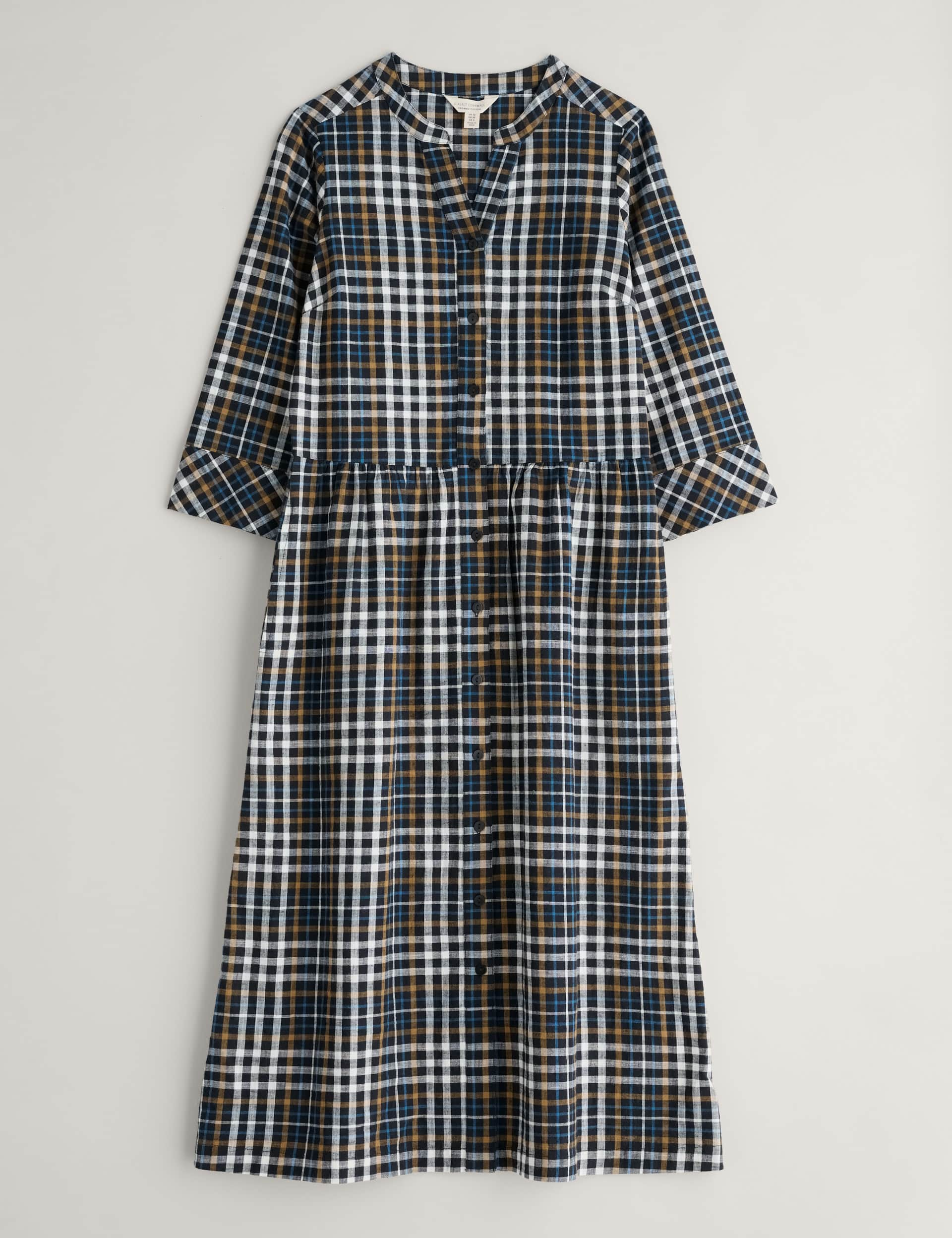 Seasalt Cornwall Women's Pure Cotton Checked Midi Waisted Dress - 8 - Navy Mix, Navy Mix