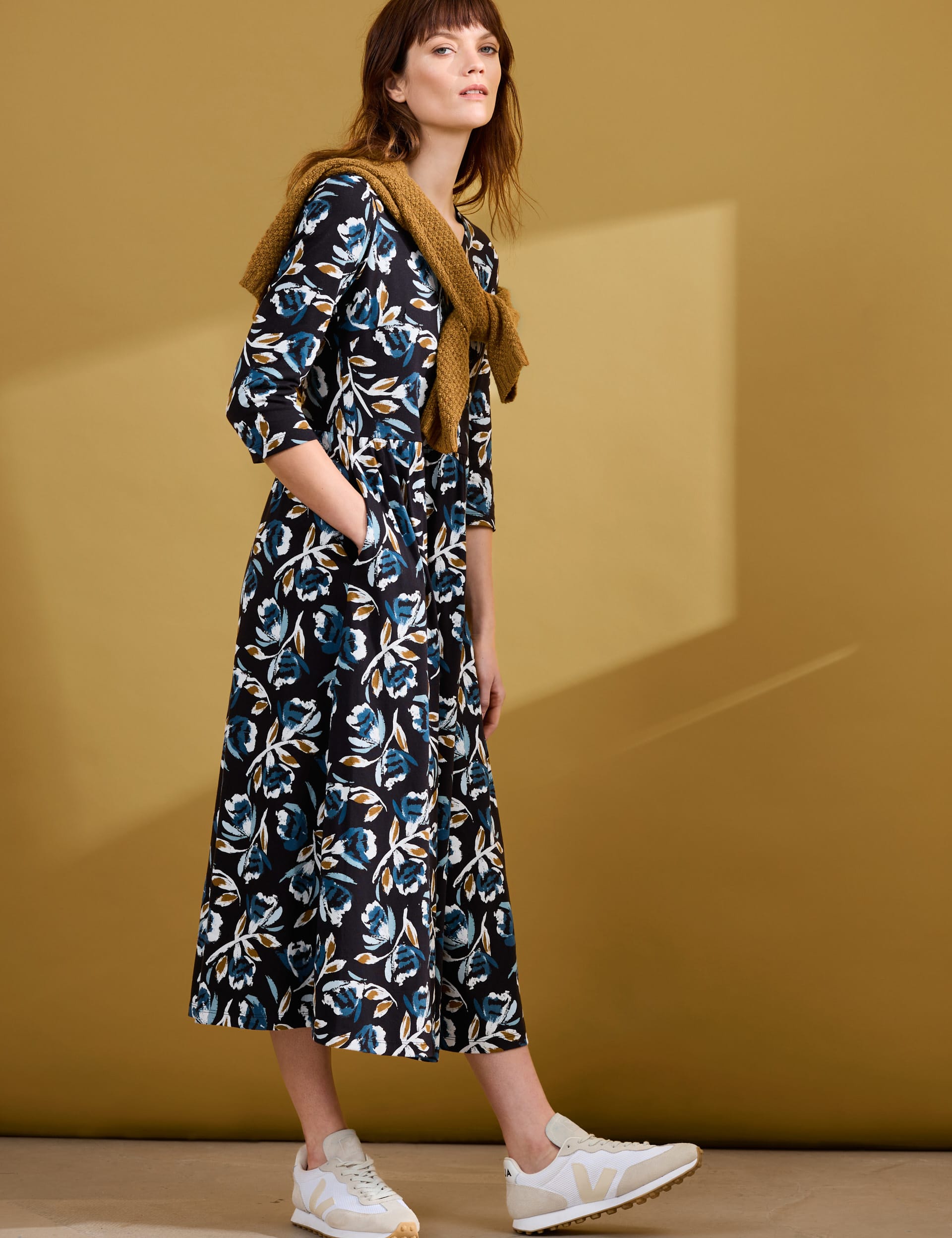 Seasalt Cornwall Women's Cotton Rich Floral Midi Waisted Dress