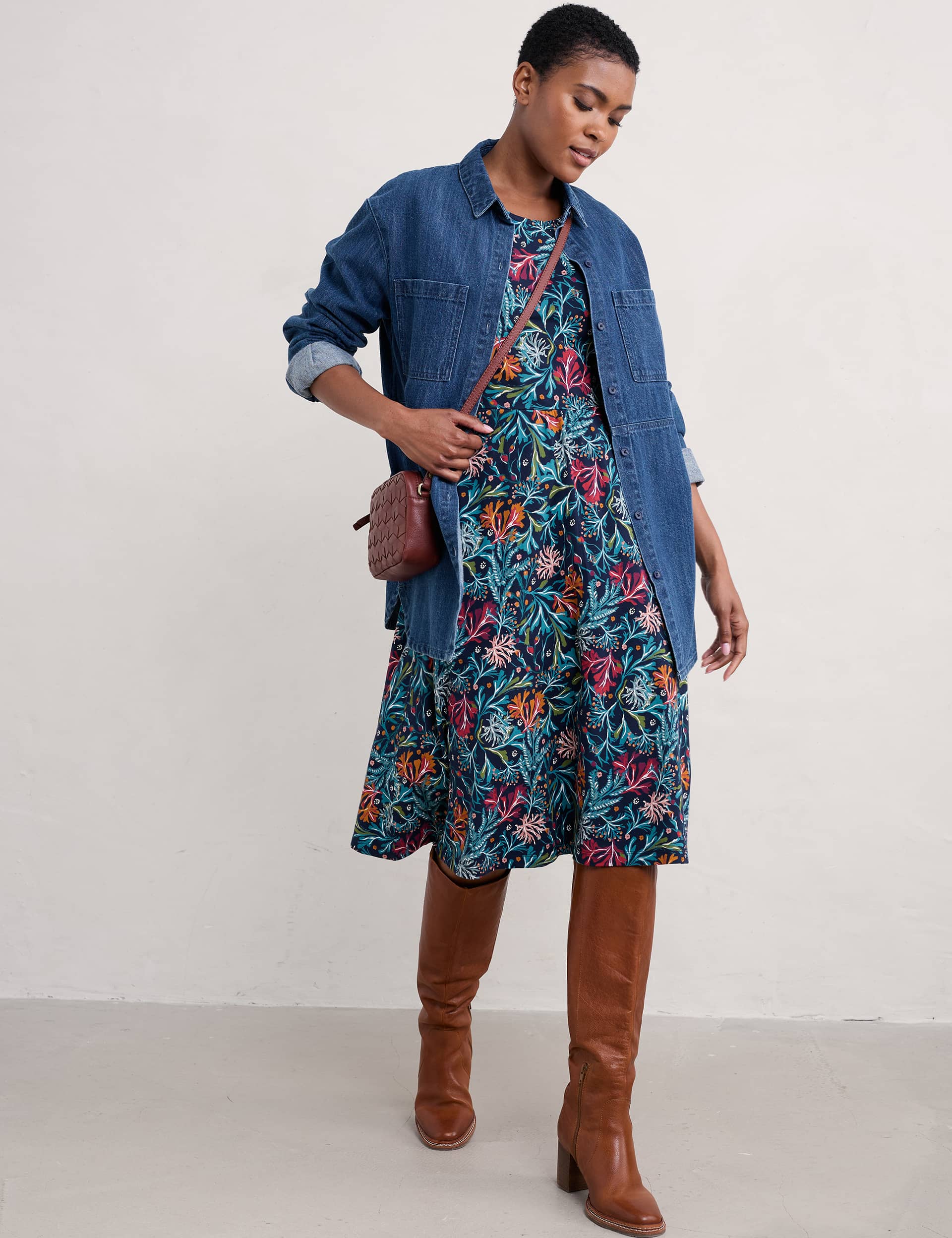 Seasalt Cornwall Women's Cotton Rich Printed Midi Skater Dress