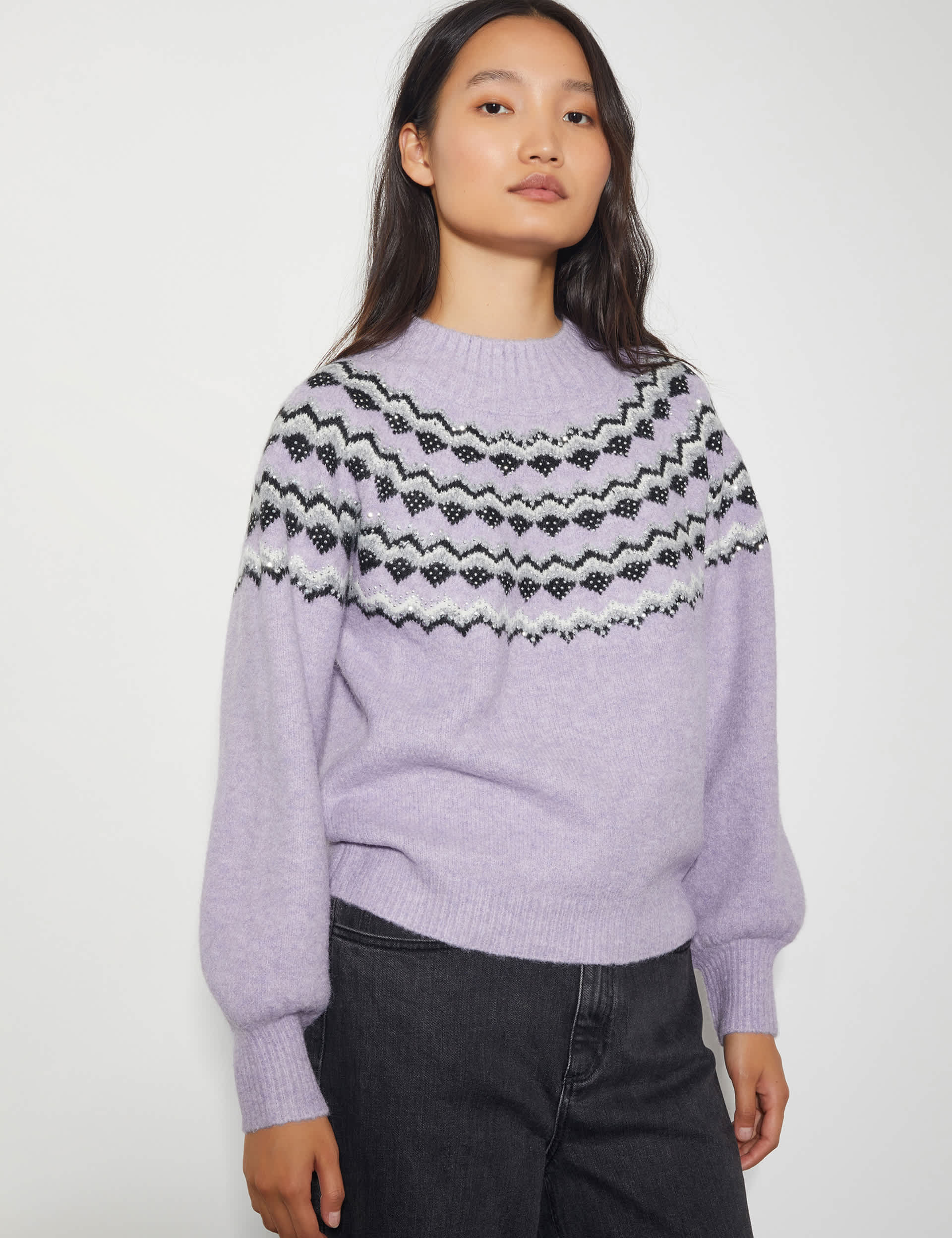 Monsoon Women's Fair Isle Crew Neck Jumper - Purple Mix, Purple Mix