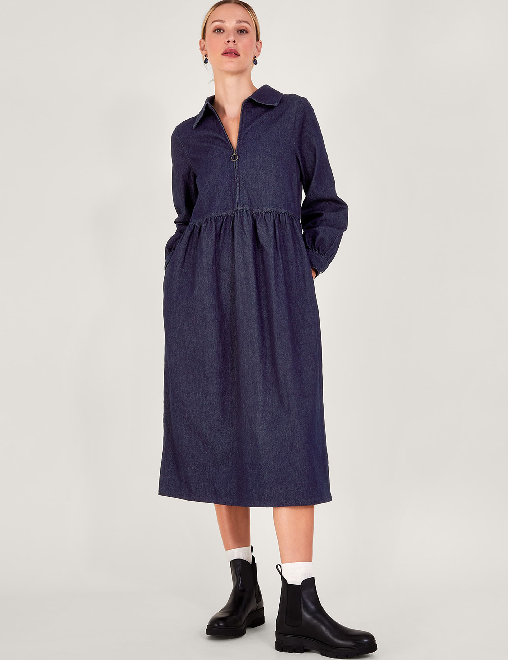 Monsoon Women's Denim Collared Midi Shirt Dress