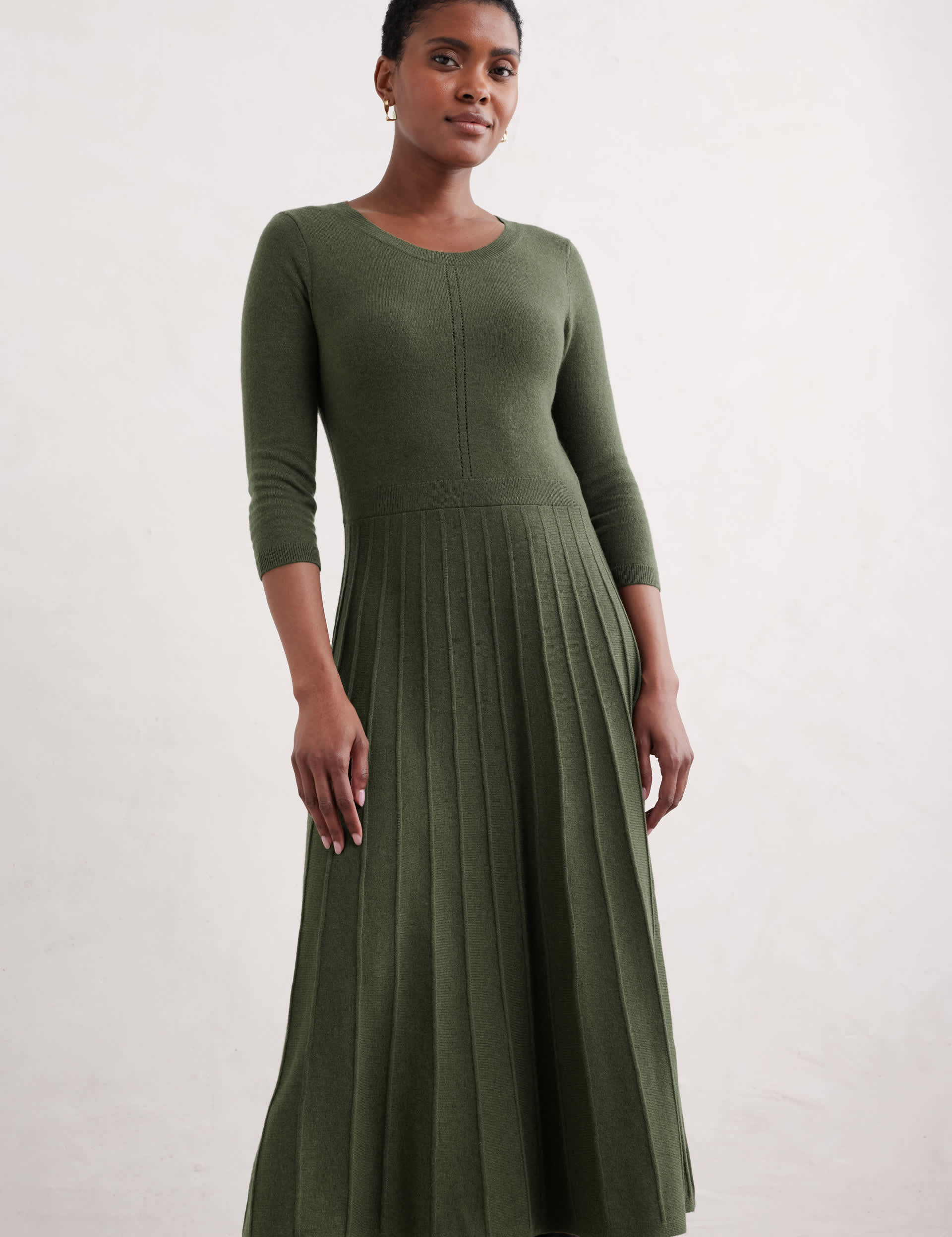 Seasalt Cornwall Women's Round Neck Midi Jumper Dress - 14REG - Green, Green