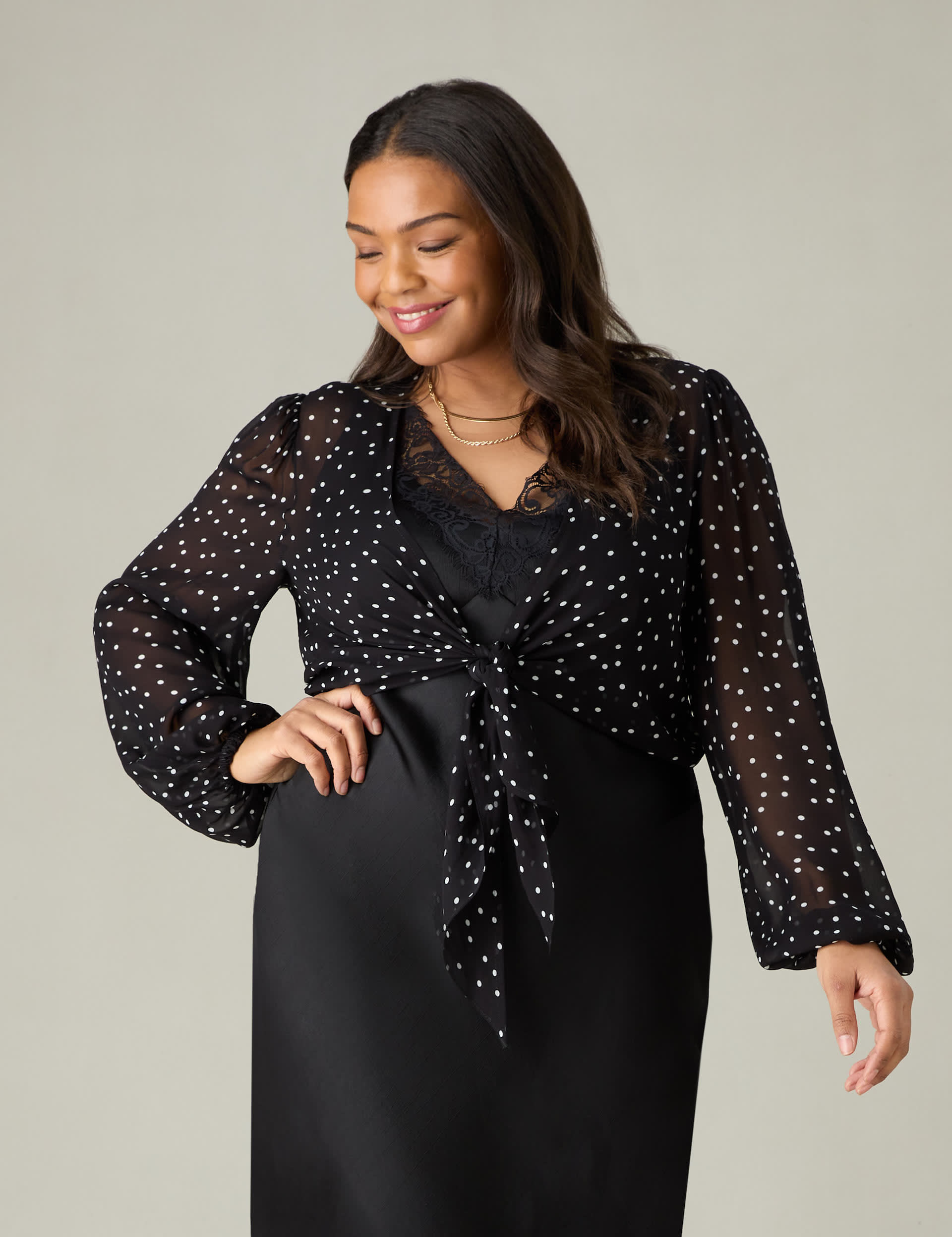 Live Unlimited London Women's Polka Dot V-Neck Blouse - 20 - Black Mix, Black Mix