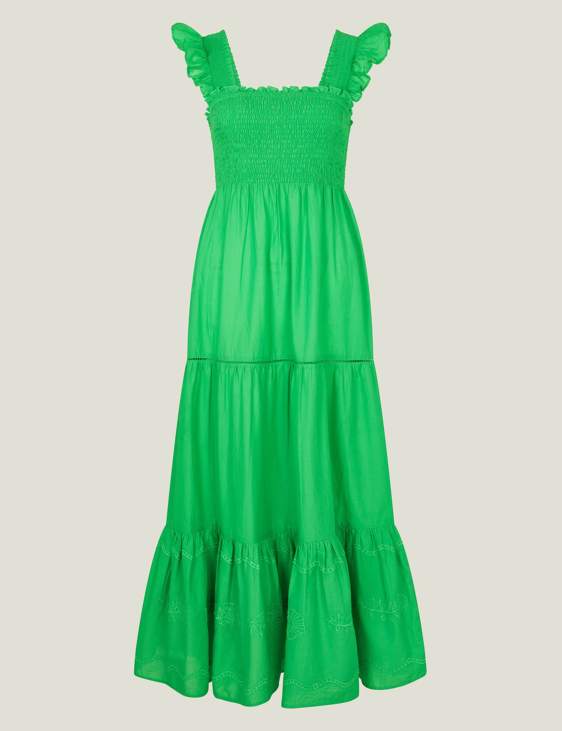 Accessorize Women's Pure Cotton Embroidered Square Neck Dress - L - Green, Green