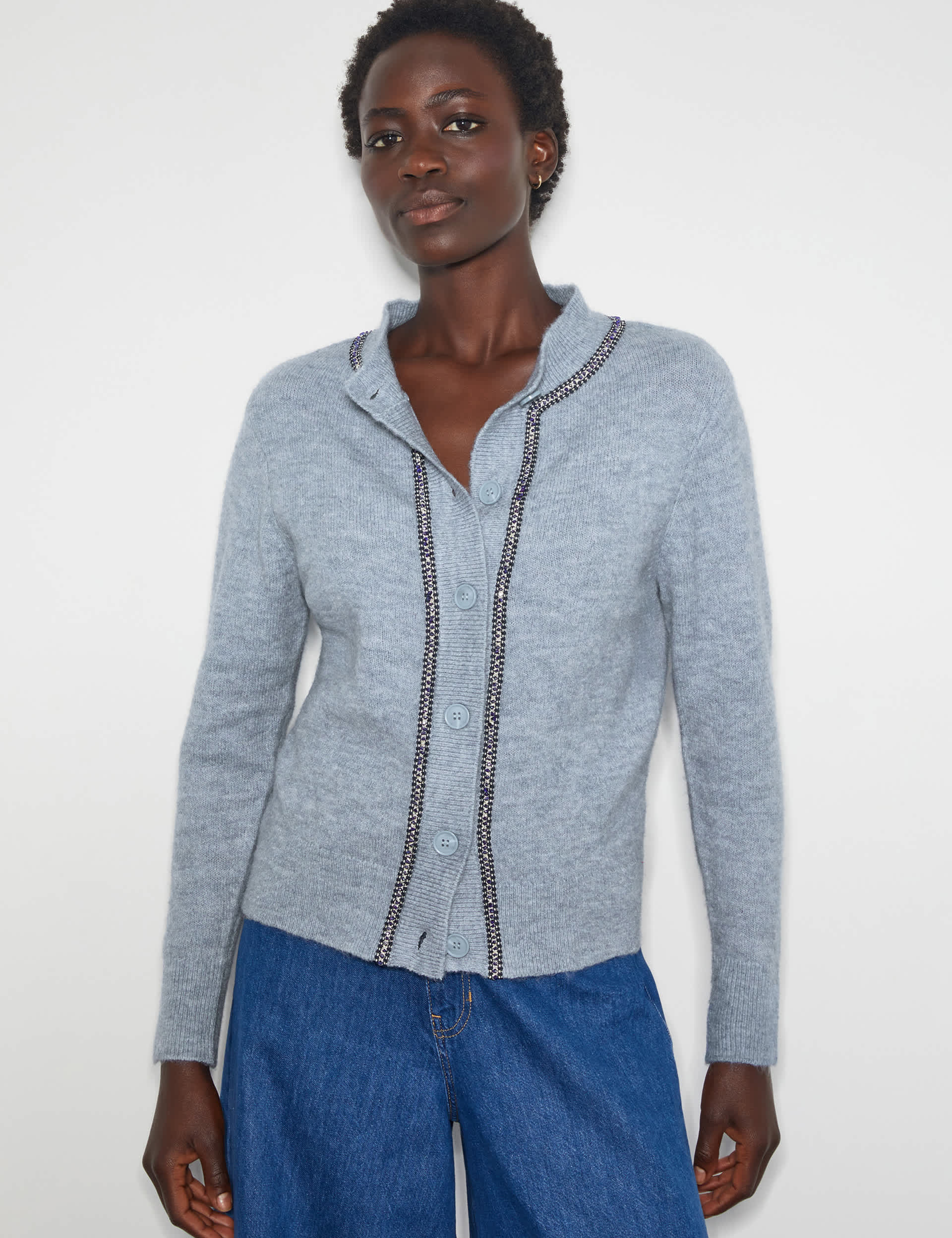 Monsoon Women's Crew Neck Button Front Relaxed Cardigan - Pale Blue, Pale Blue