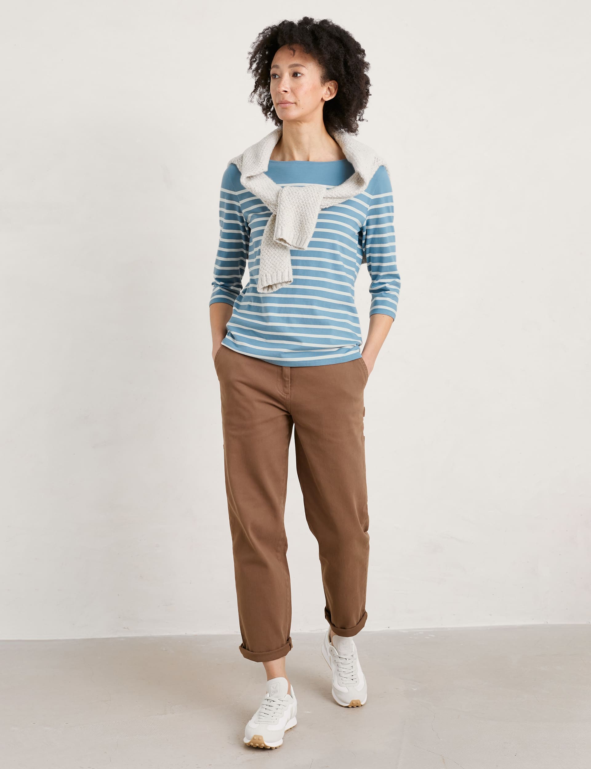 Seasalt Cornwall Women's Organic Cotton Striped T-Shirt - 22 - Blue Mix, Blue Mix