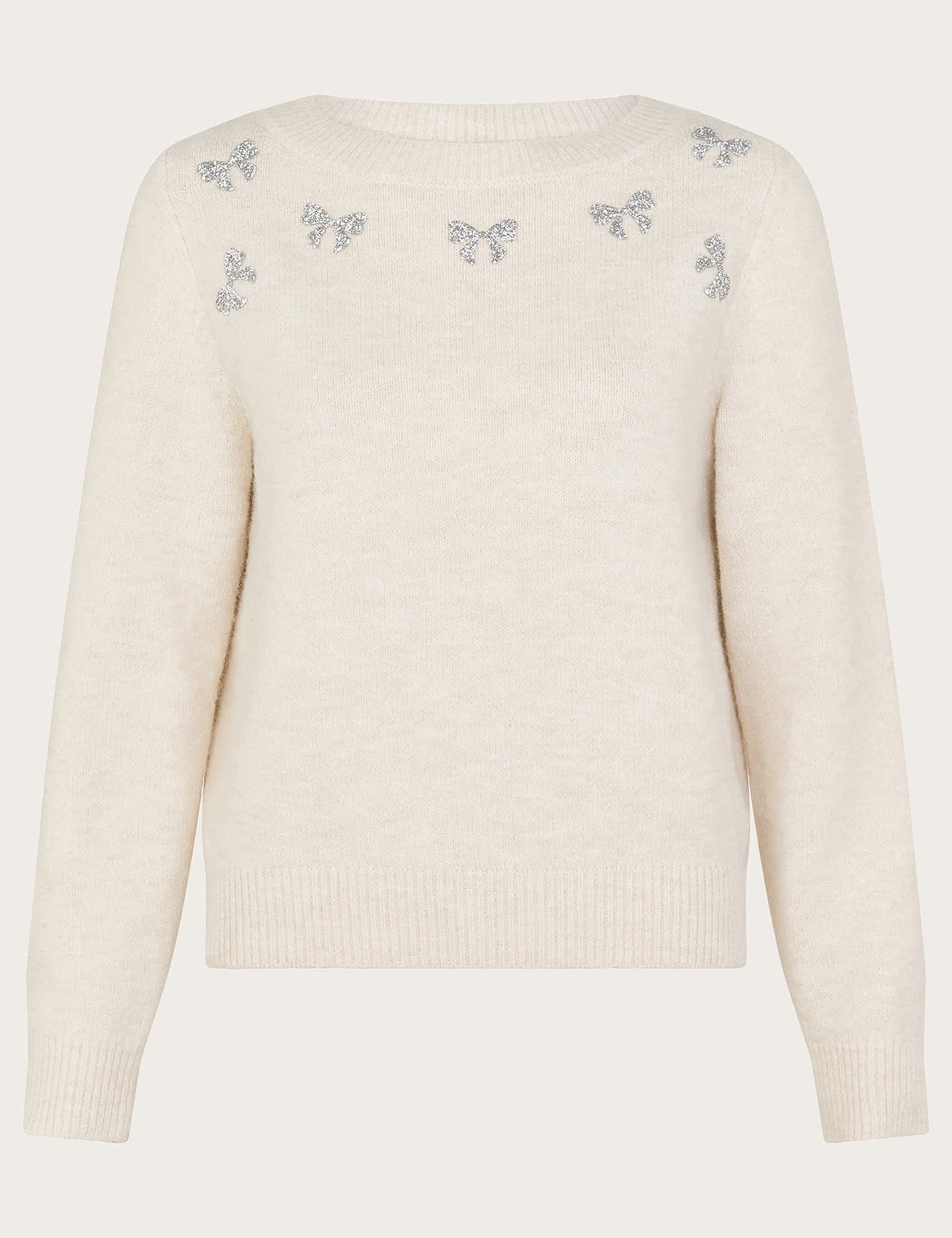 Monsoon Women's Embellished Crew Neck Jumper with Wool - XL - Ivory Mix, Ivory Mix