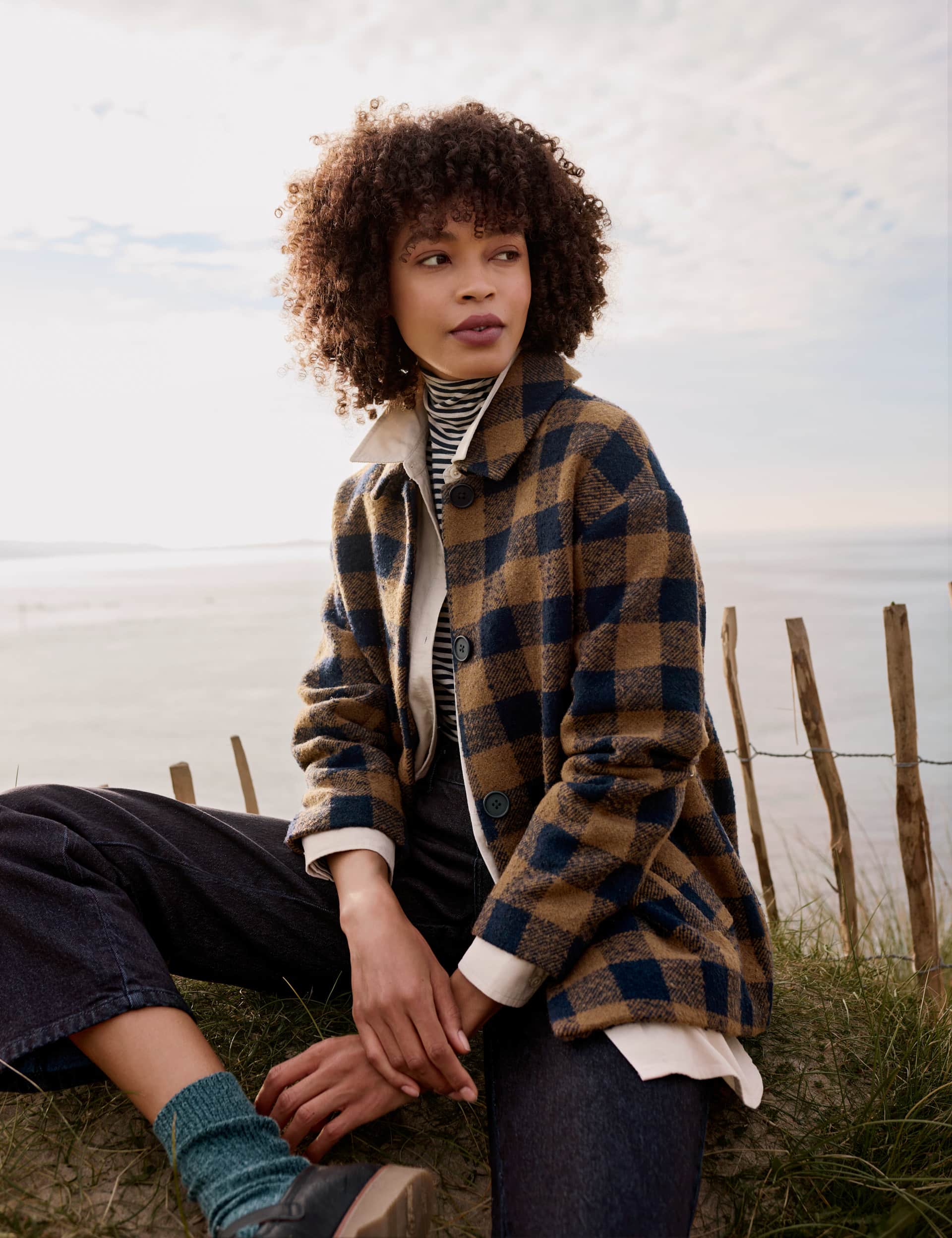 Seasalt Cornwall Women's Wool Blend Checked Collared Coat