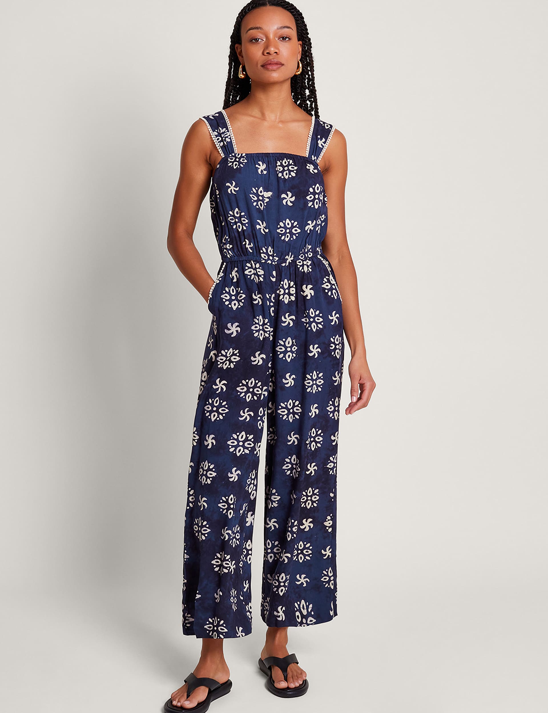 Monsoon Women's Printed Jumpsuit - Navy Mix, Navy Mix