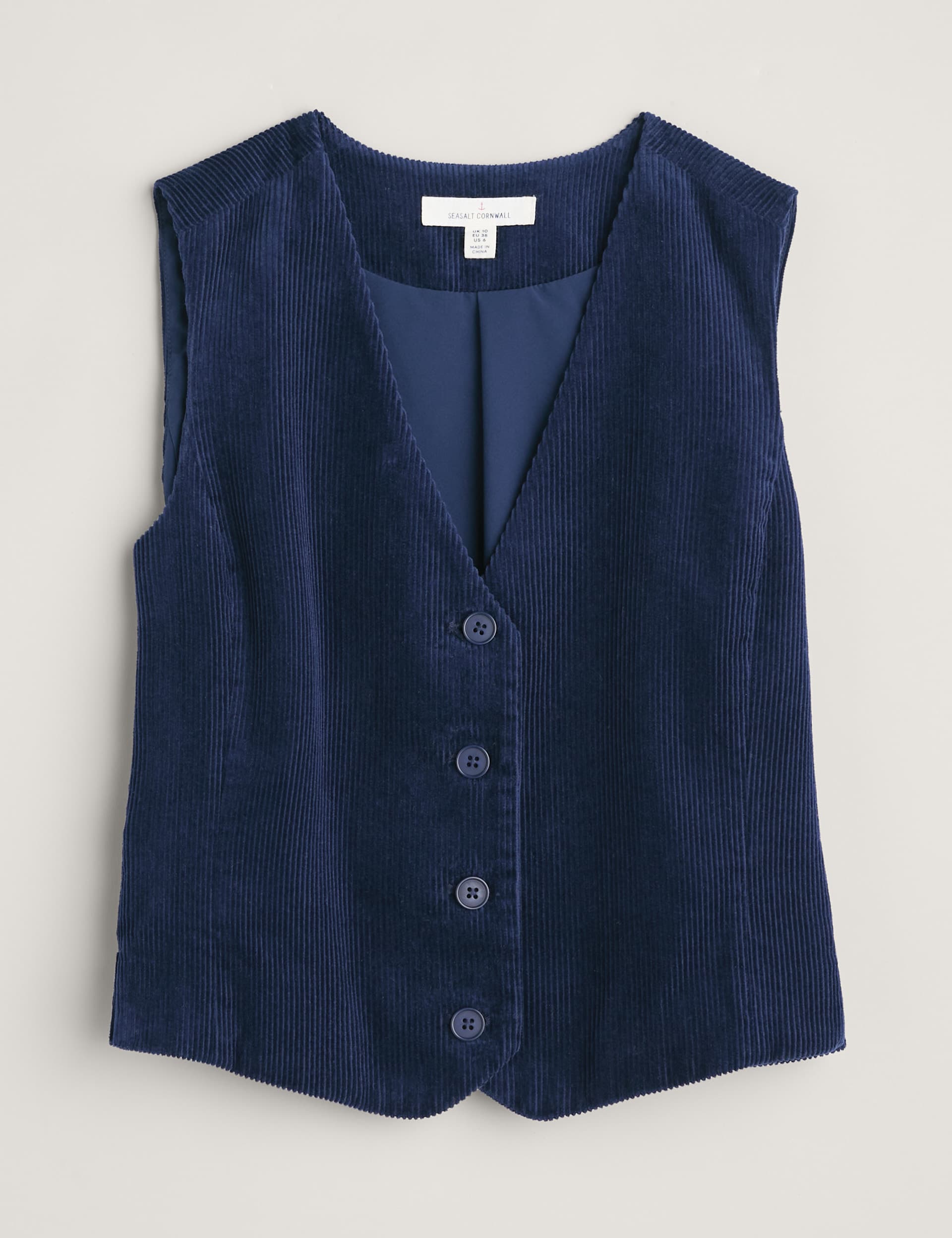 Seasalt Cornwall Women's Cord Single Breasted Waistcoat - 16 - Navy, Navy