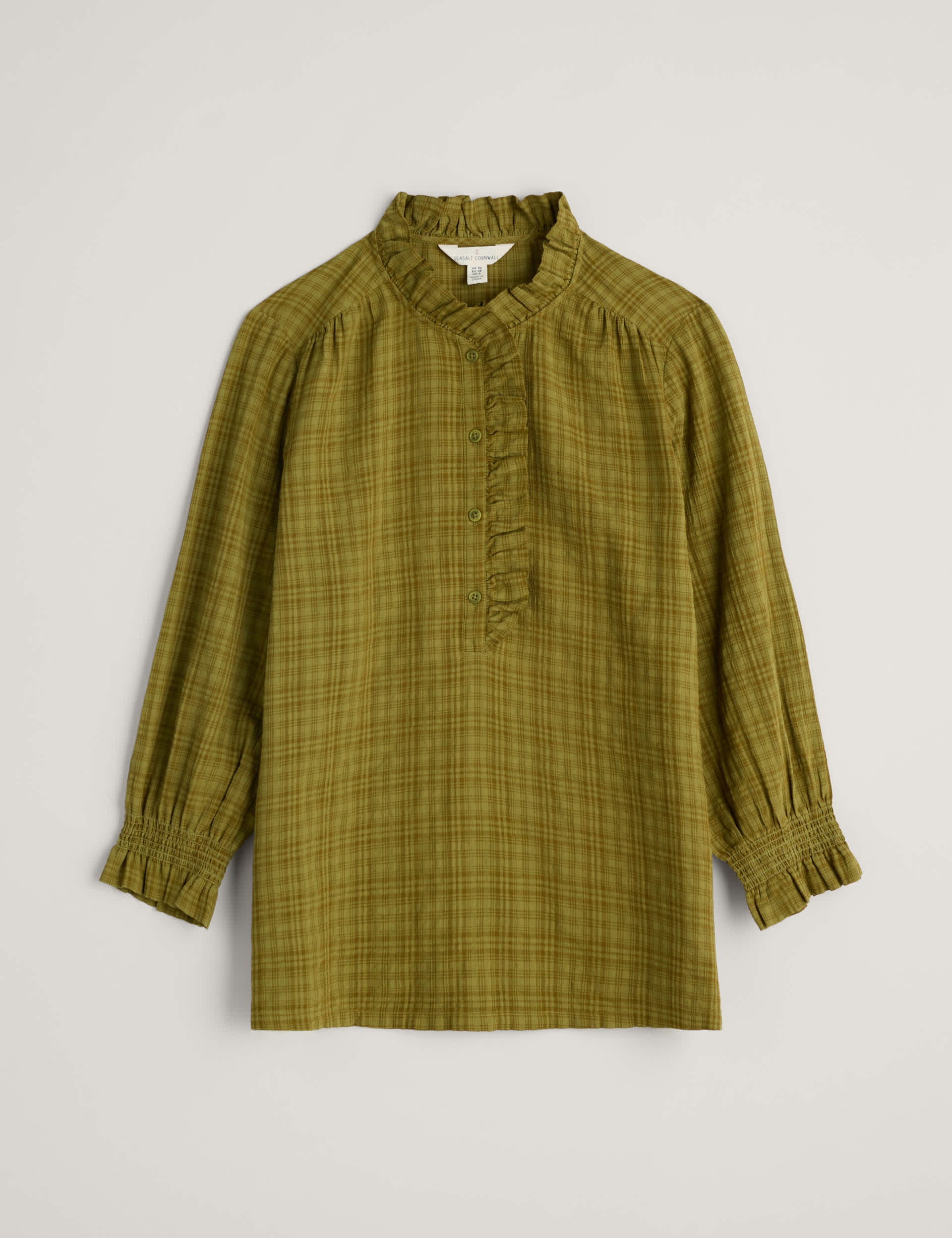 Seasalt Cornwall Women's Cotton Rich Checked Frill Detail Blouse - 26-28 - Green Mix, Green Mix