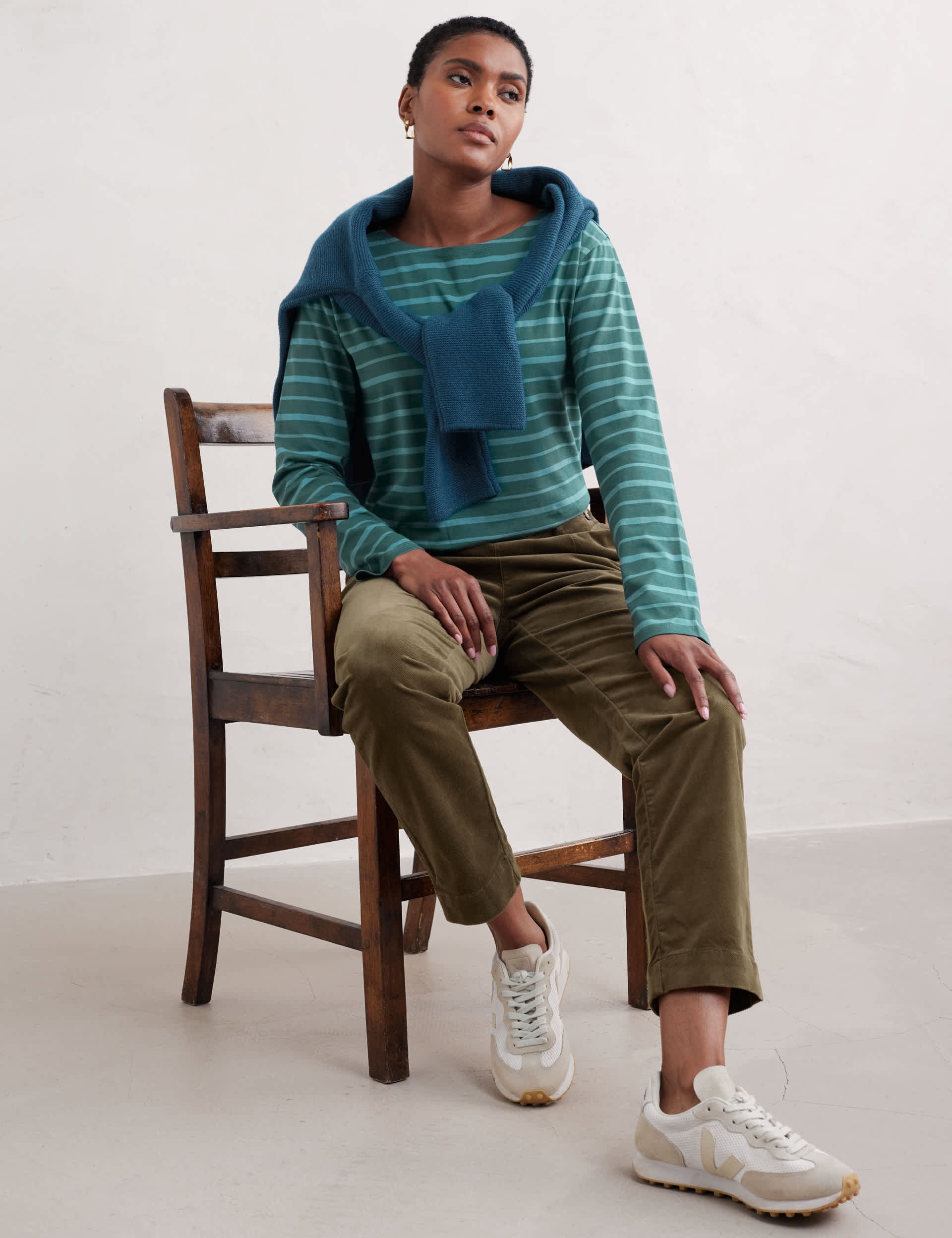 Seasalt Cornwall Women's Pure Cotton Striped Round Neck Relaxed Top