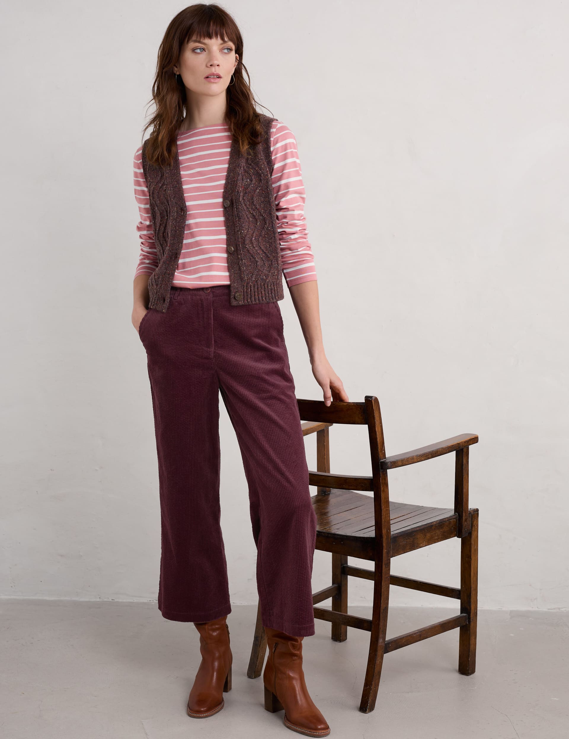 Seasalt Cornwall Women's Pure Cotton Striped Round Neck Relaxed Top