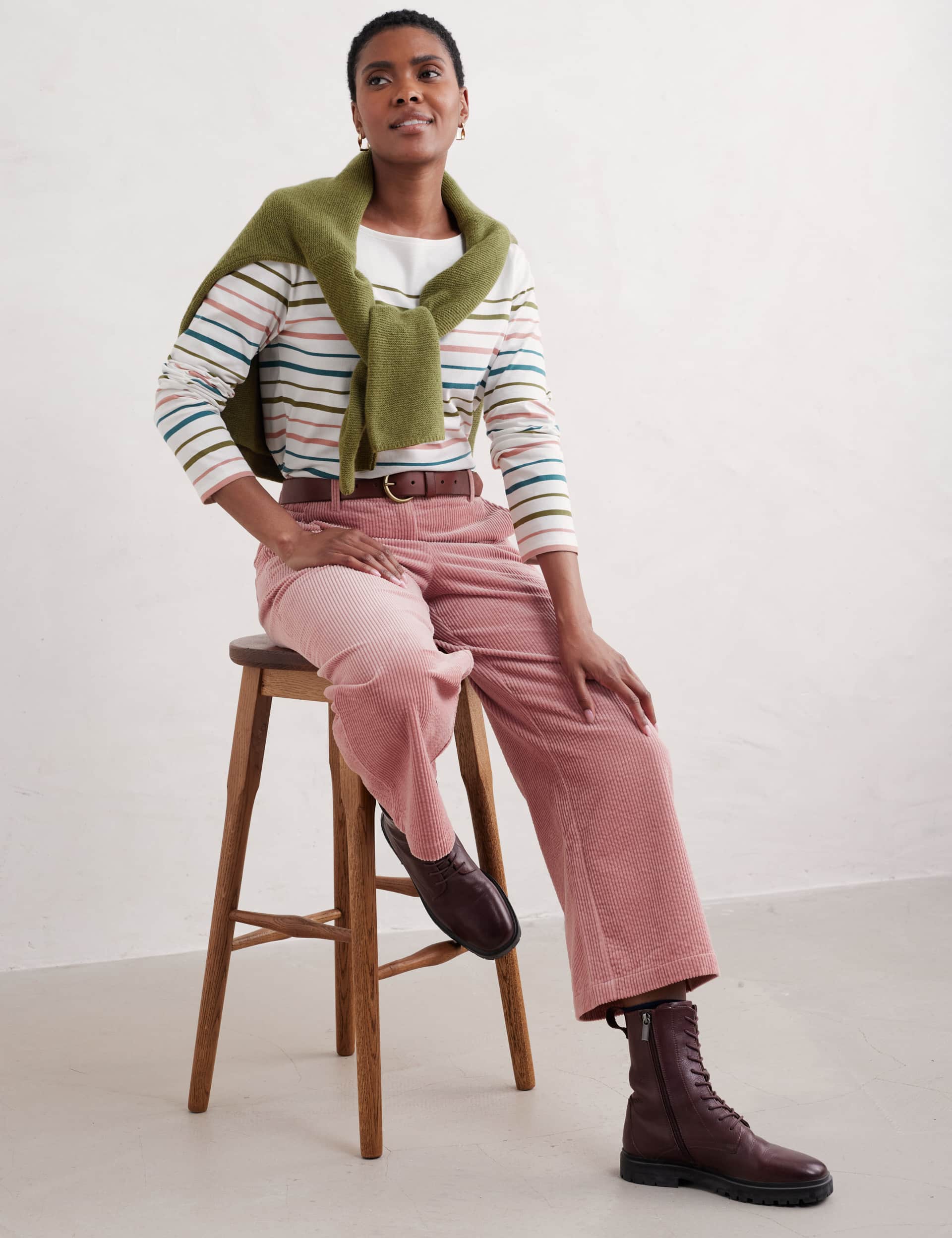 Seasalt Cornwall Women's Pure Cotton Striped Round Neck Relaxed Top