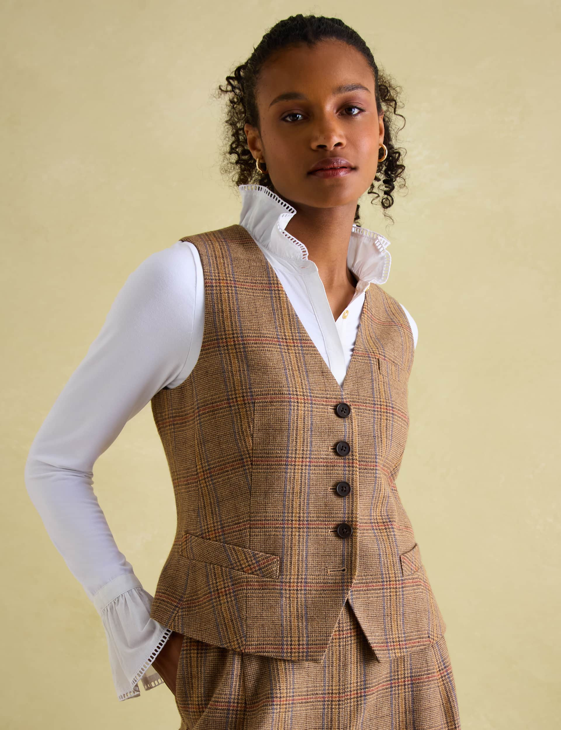 Joules Women's Wool Rich Tweed Single Breasted Waistcoat - 20 - Brown Mix, Brown Mix