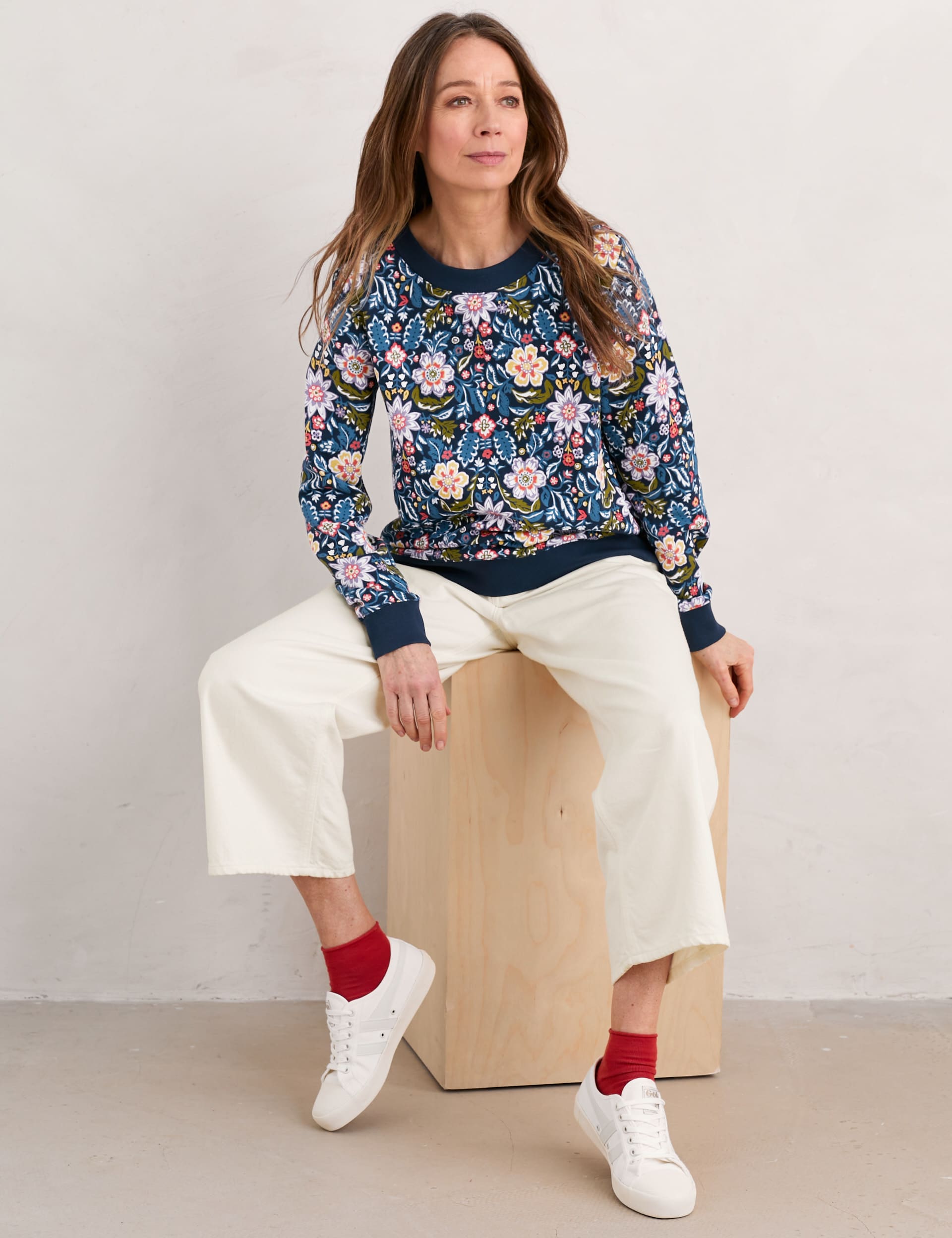 Seasalt Cornwall Women's Pure Cotton Floral Crew Neck Sweatshirt - 18 - Multi, Multi