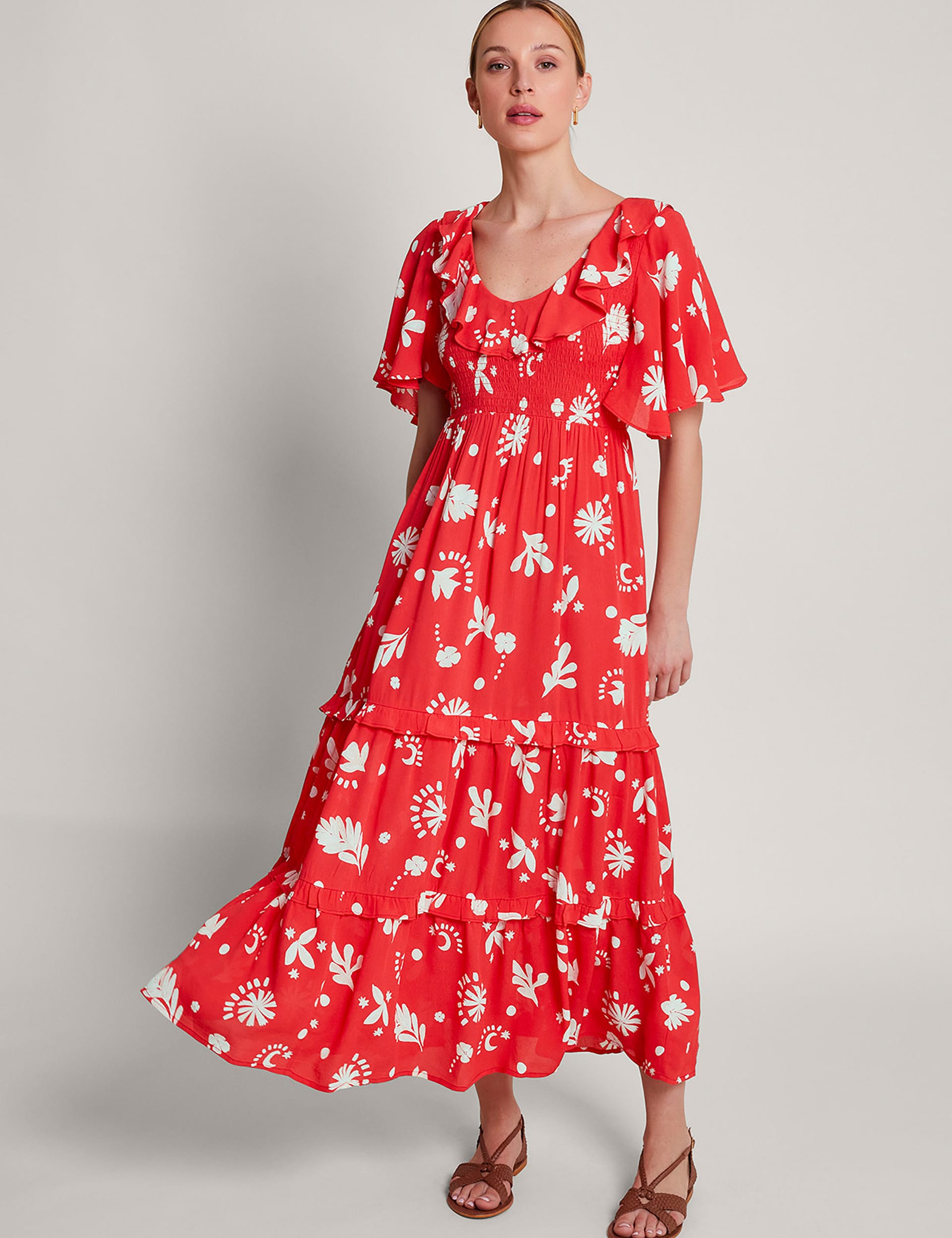 Monsoon Women's Crepe Floral Midaxi Tiered Dress