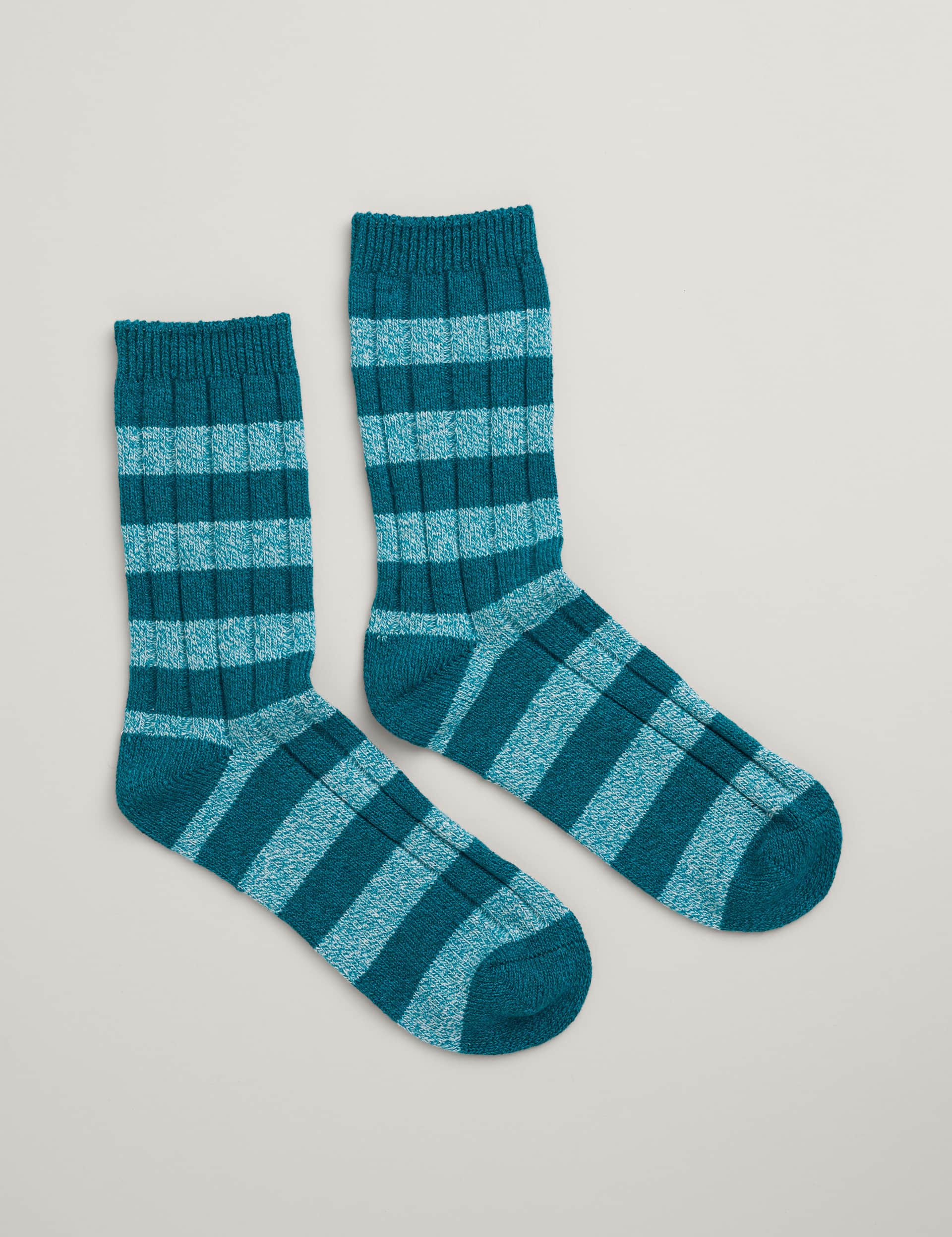 Seasalt Cornwall Women's Cotton Rich Striped Ankle High Socks - Teal Mix, Teal Mix