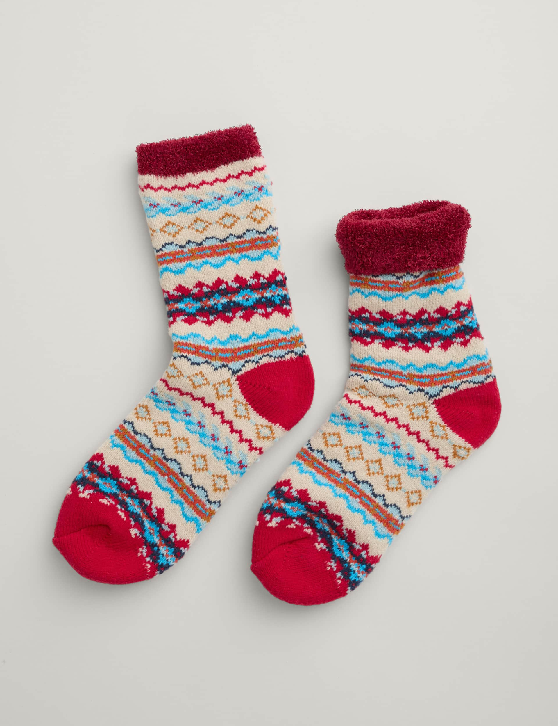 Seasalt Cornwall Women's Cosy Fair Isle Fluffy Socks - Red Mix, Red Mix