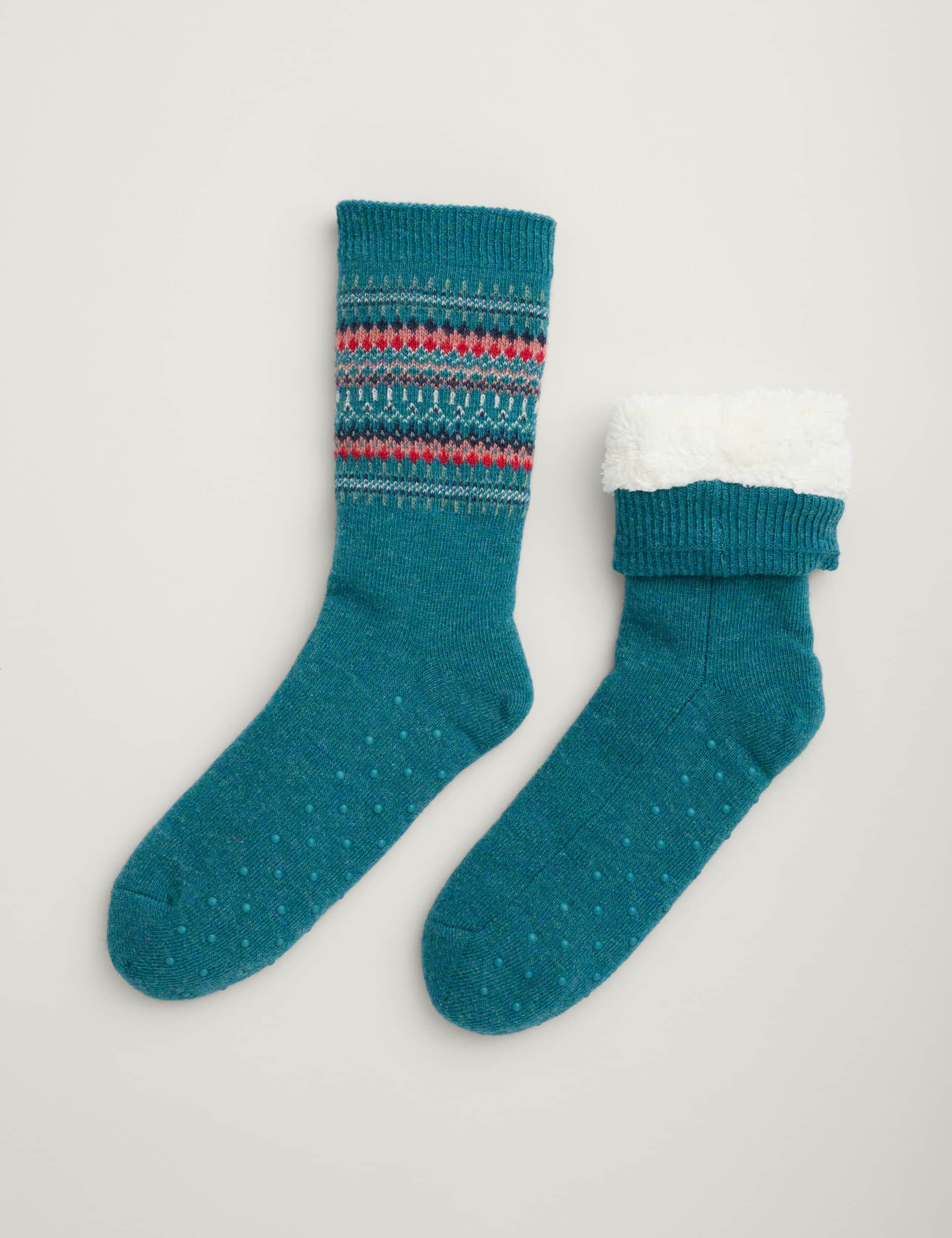 Seasalt Cornwall Women's Wool Rich Fair Isle Ankle High Socks - Teal Mix, Teal Mix