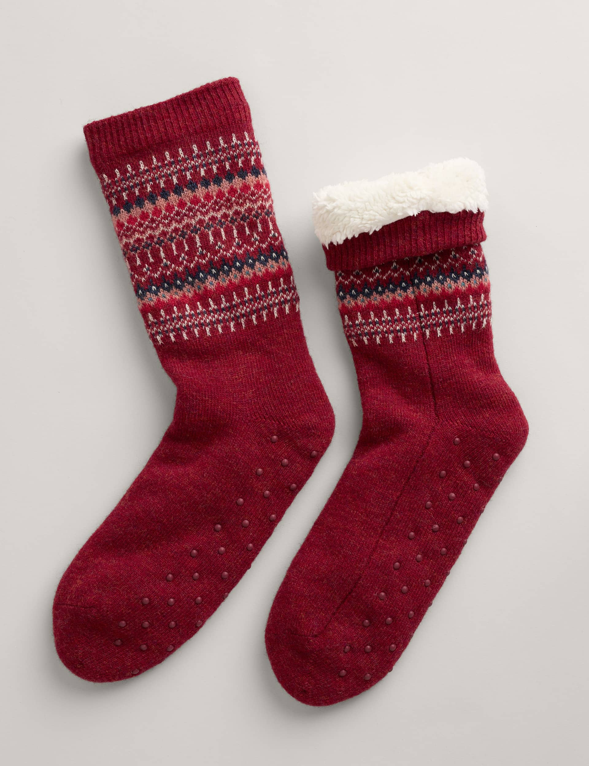 Seasalt Cornwall Women's Lambswool Rich Fair Isle Slipper Socks - Red Mix, Red Mix