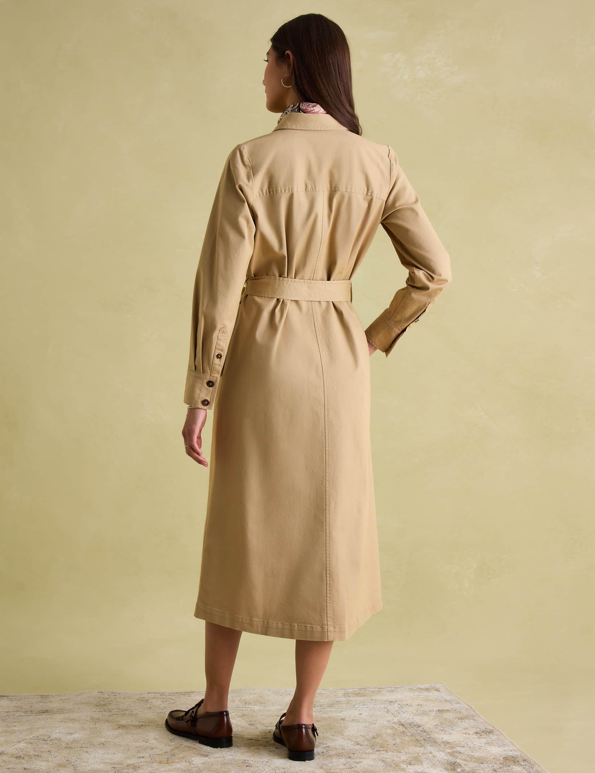 Joules Women's Cotton Rich Belted Midi Shirt Dress - 18 - Tan, Tan