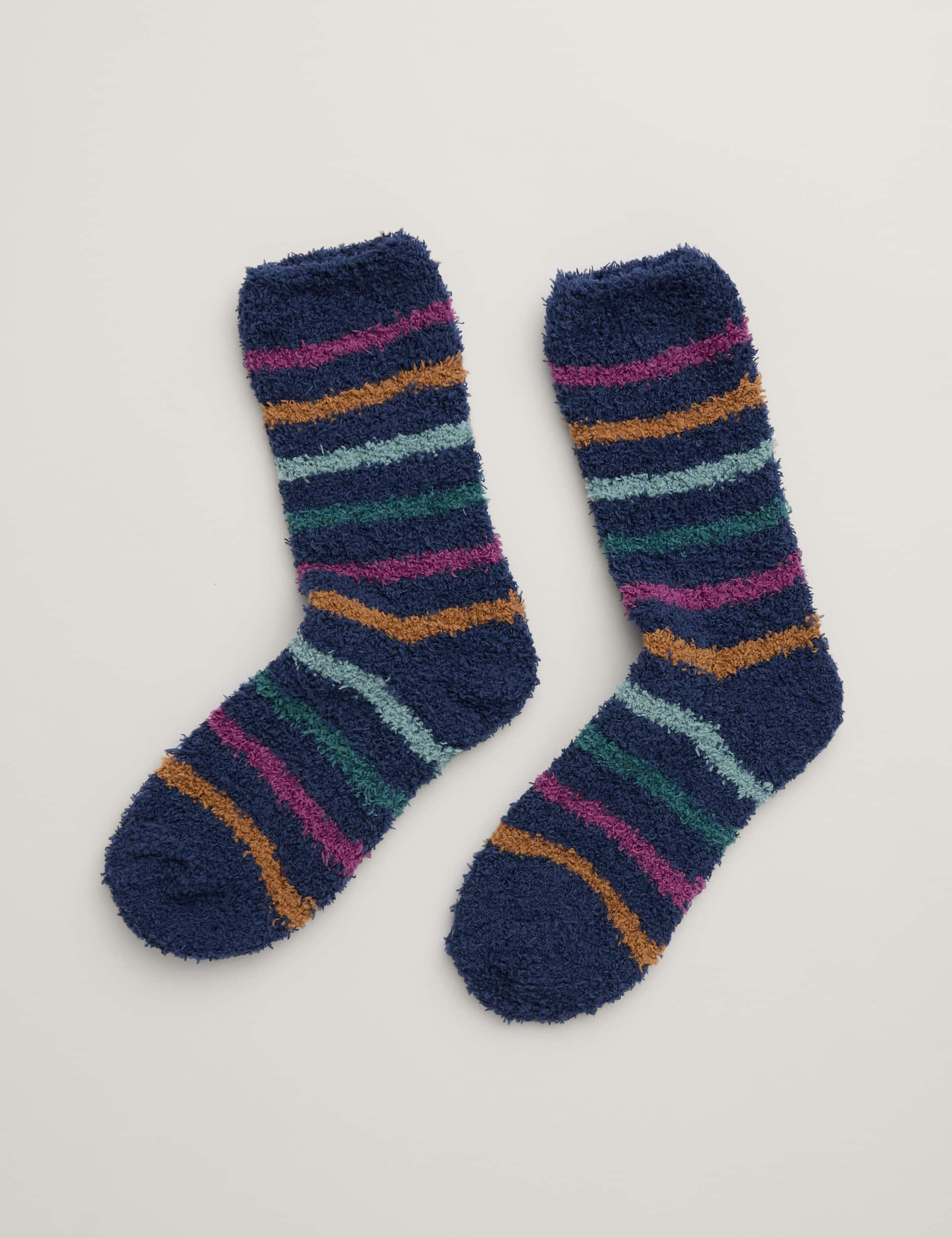 Seasalt Cornwall Women's Cosy Striped Fluffy Socks - Navy Mix, Navy Mix