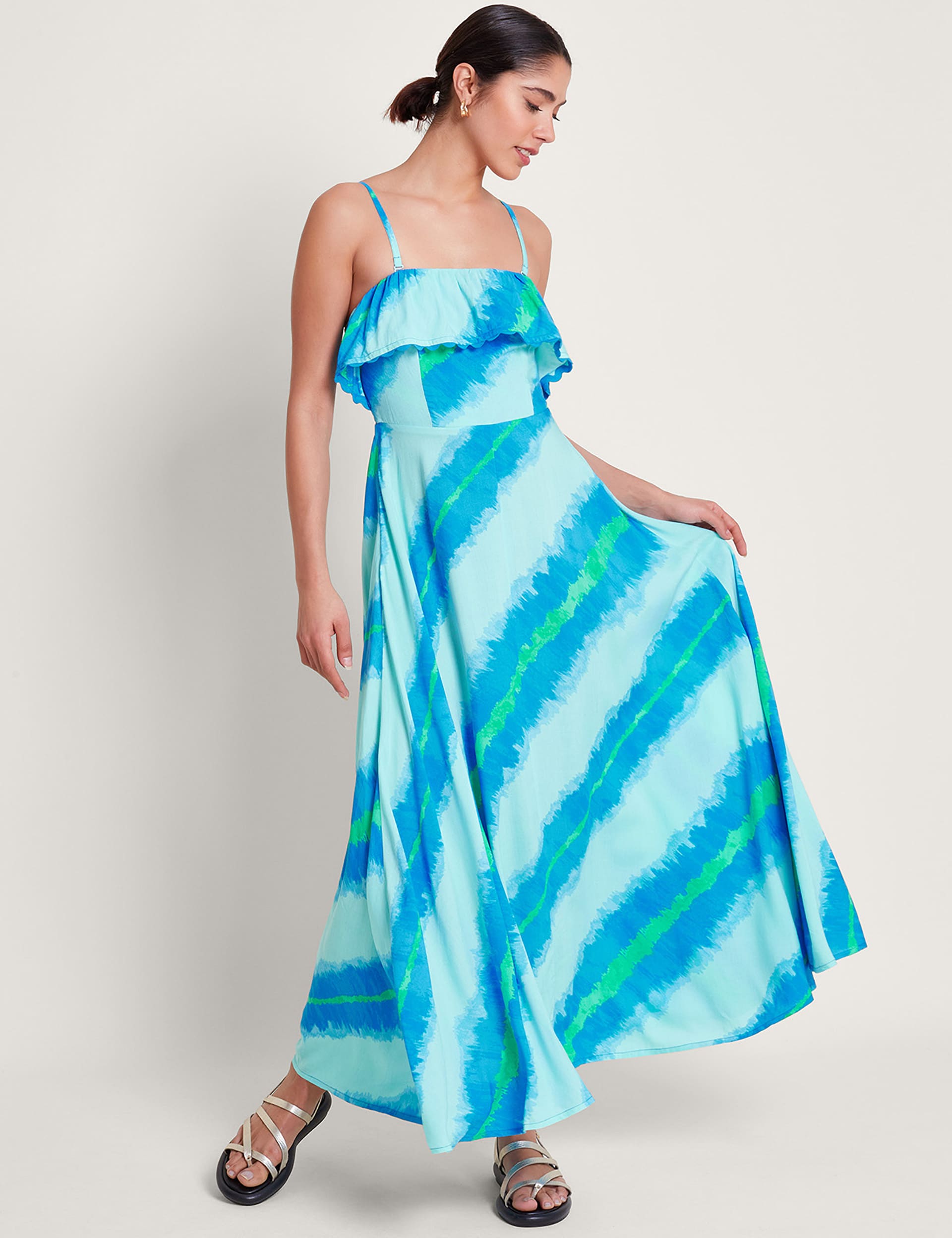 Monsoon Women's Tie Dye Striped Maxi Dress - Blue Mix, Blue Mix