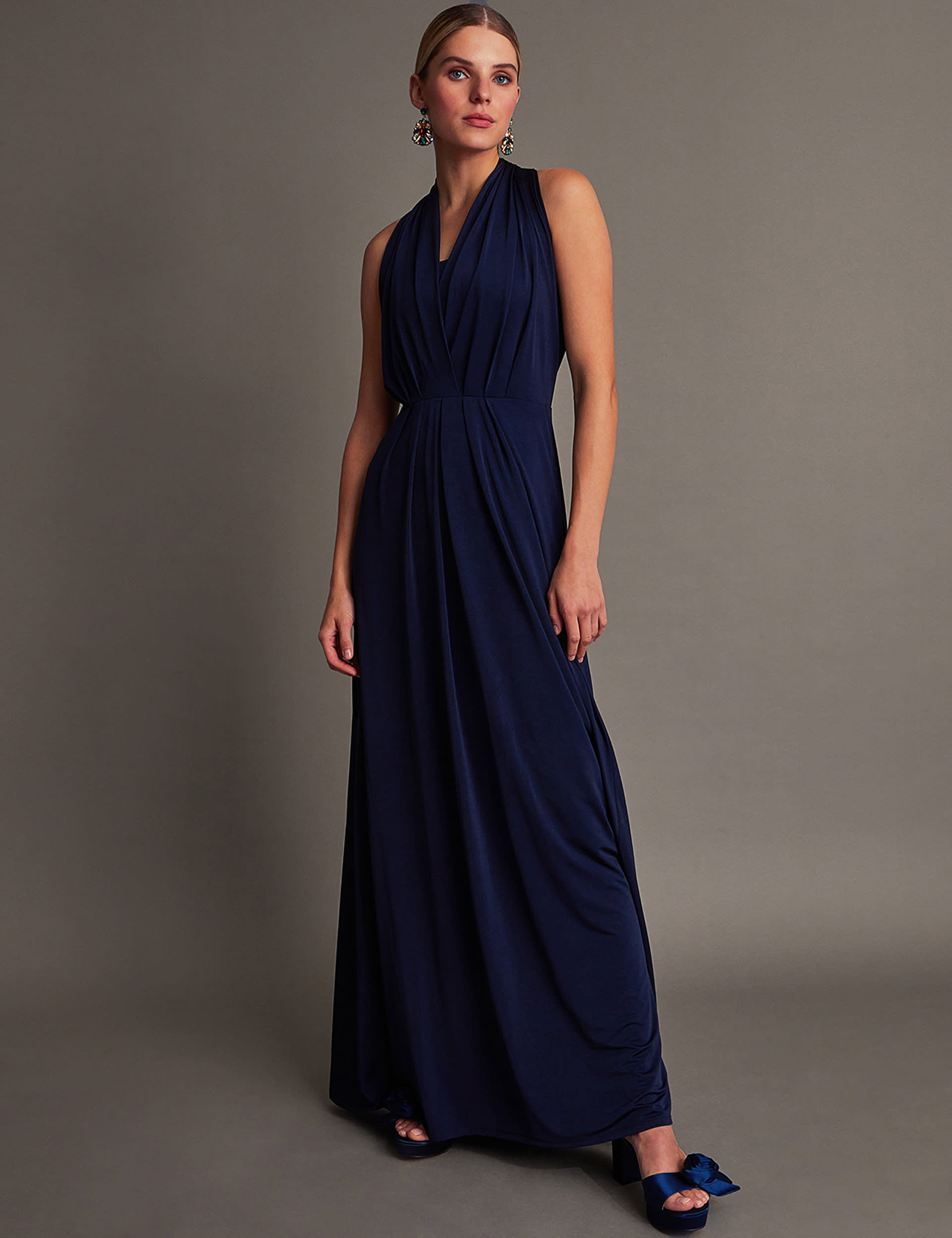 Monsoon Women's Tie Neck Maxi Waisted Dress - 8 - Navy, Navy