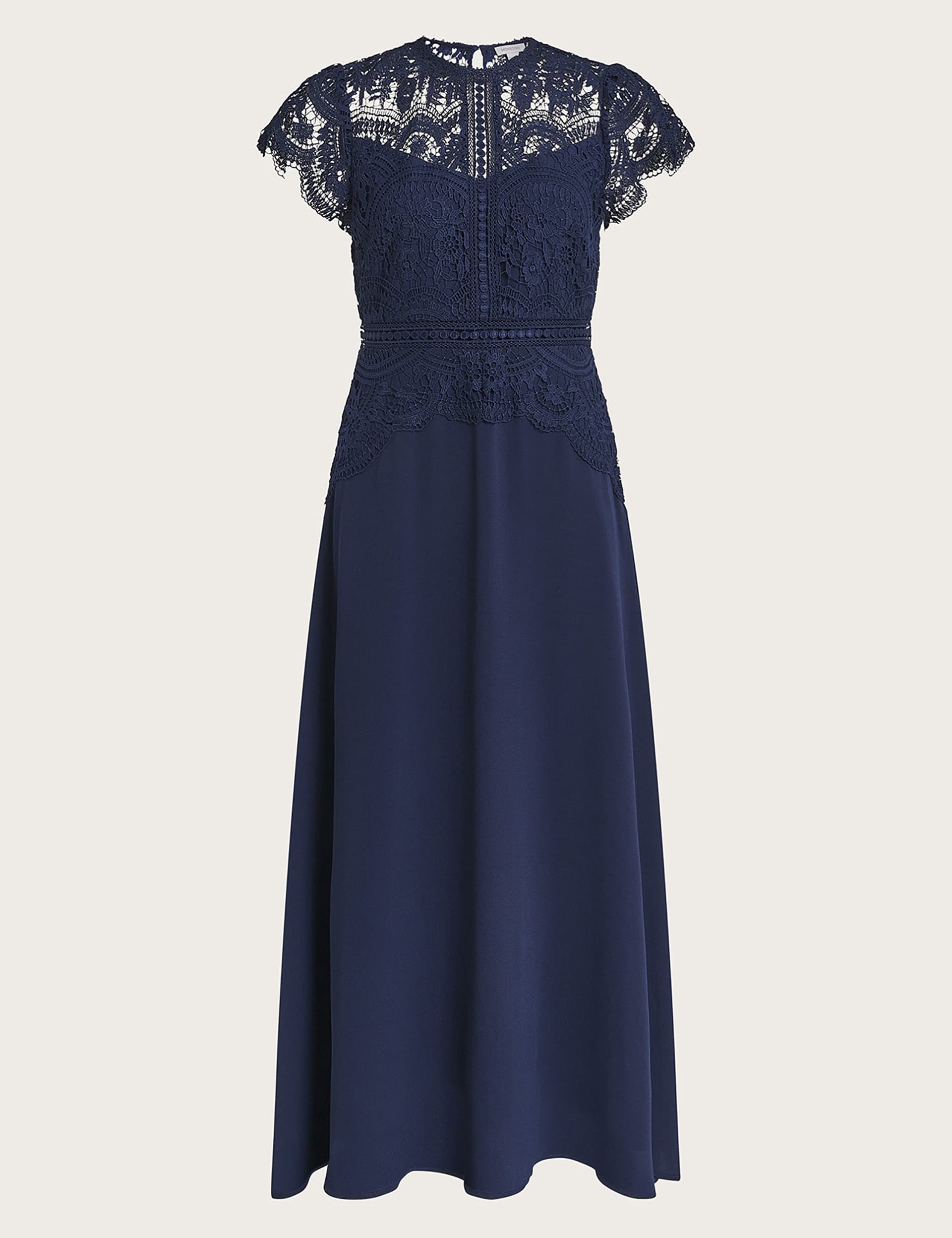 Monsoon Women's Lace Midi Waisted Dress - 8 - Navy, Green,Navy