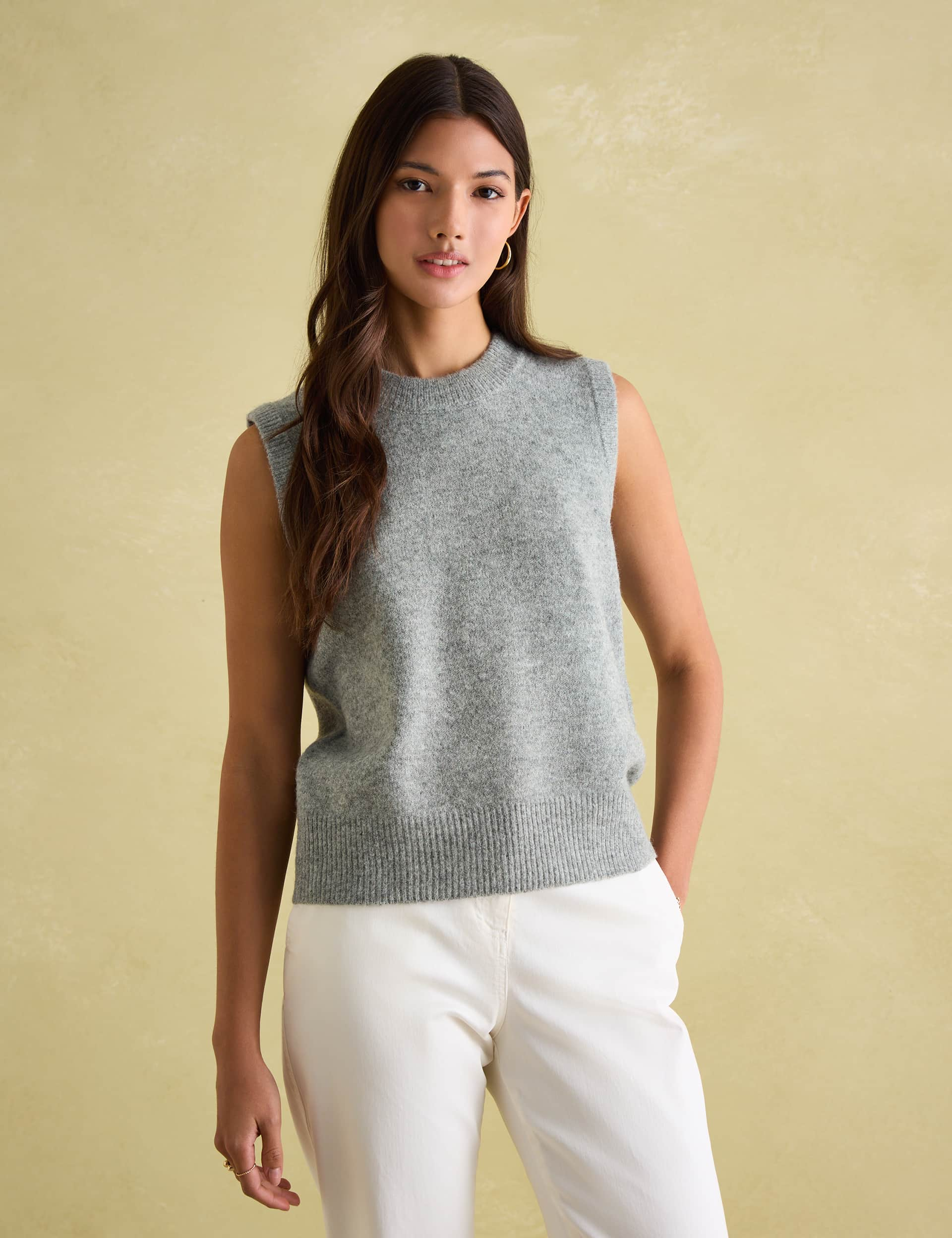 Joules Women's Ribbed Knitted Vest - 26 - Grey, Navy,Grey