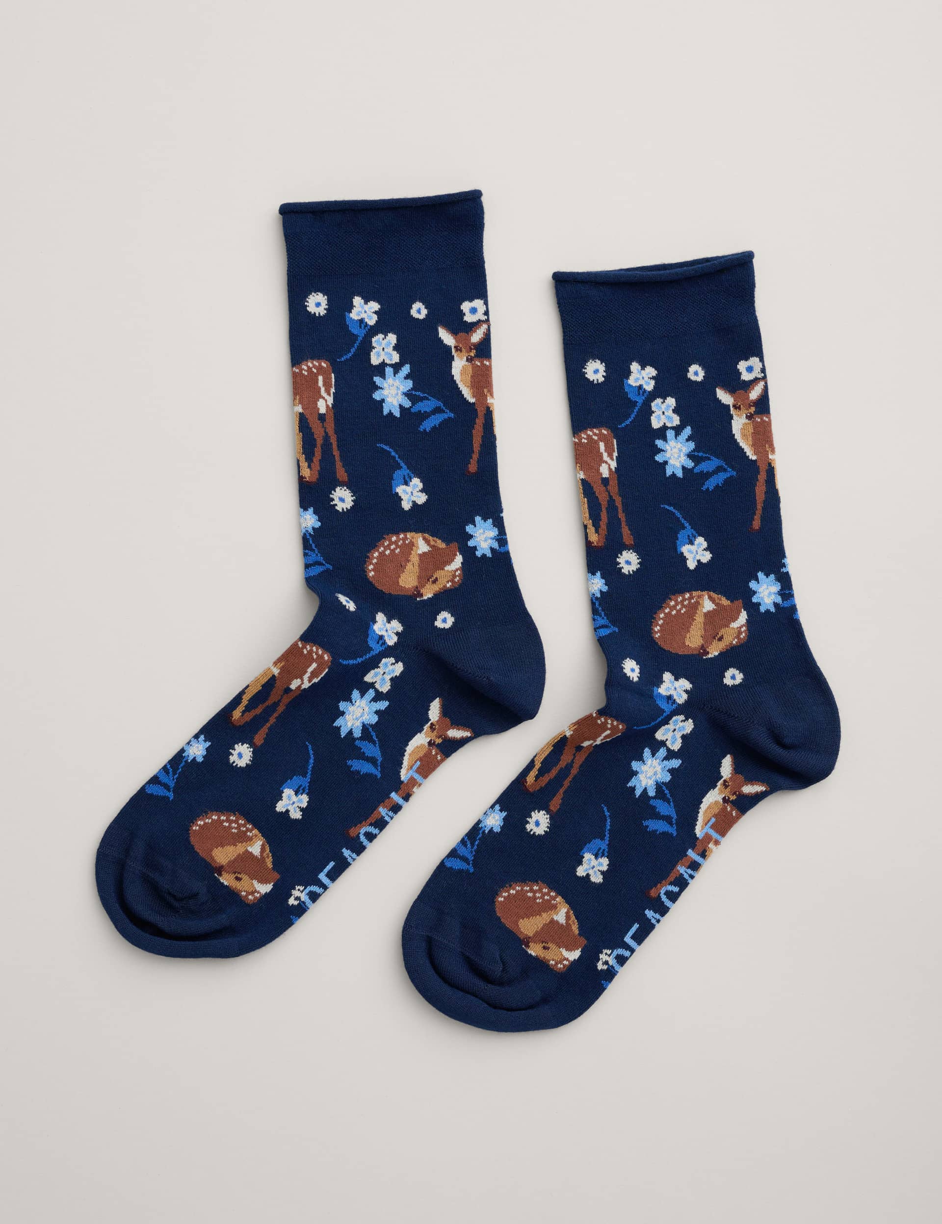 Seasalt Cornwall Women's Floral Deer Ankle High Socks - Navy Mix, Navy Mix