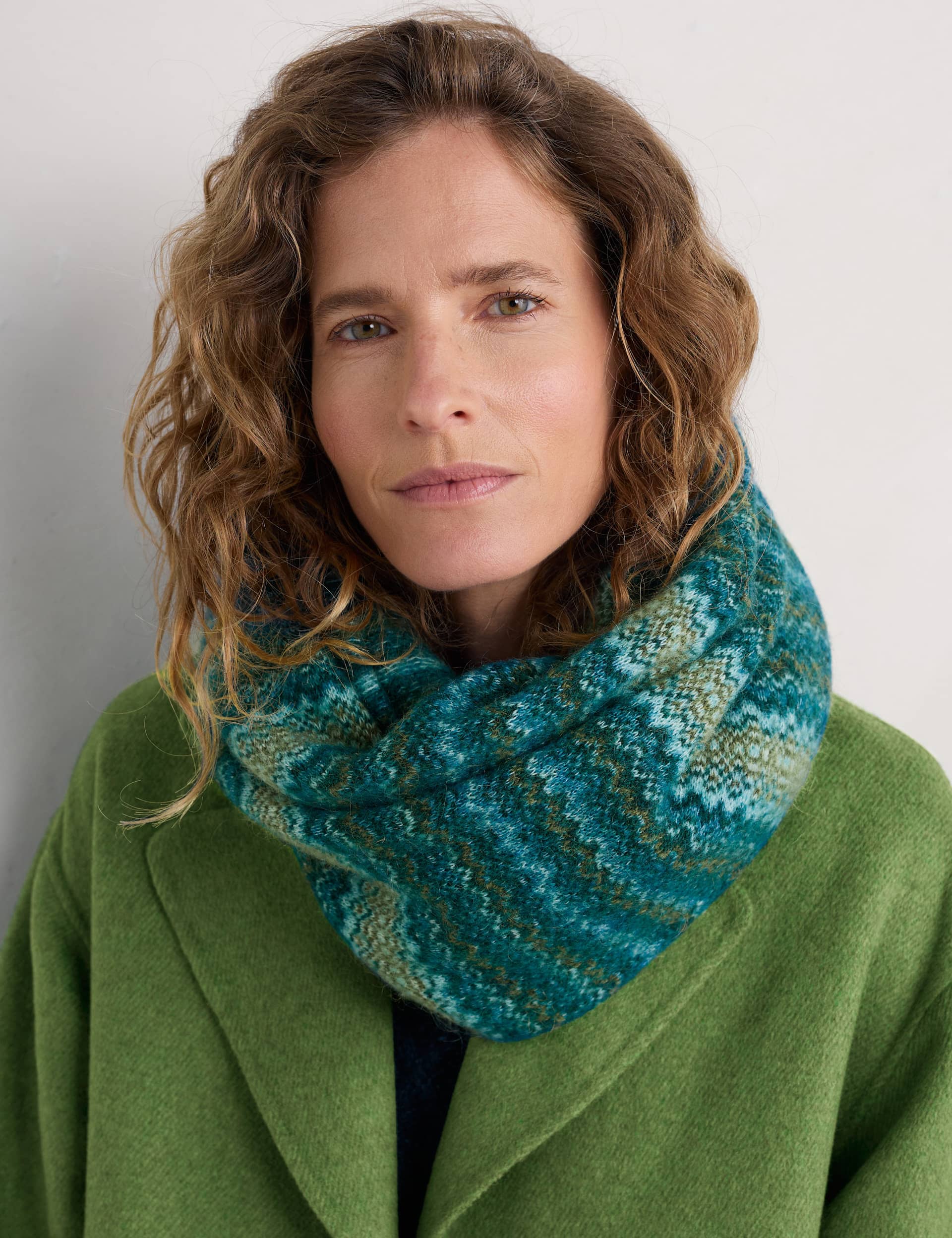 Seasalt Cornwall Women's Mohair Blend Knitted Striped Snood - Teal Mix, Teal Mix