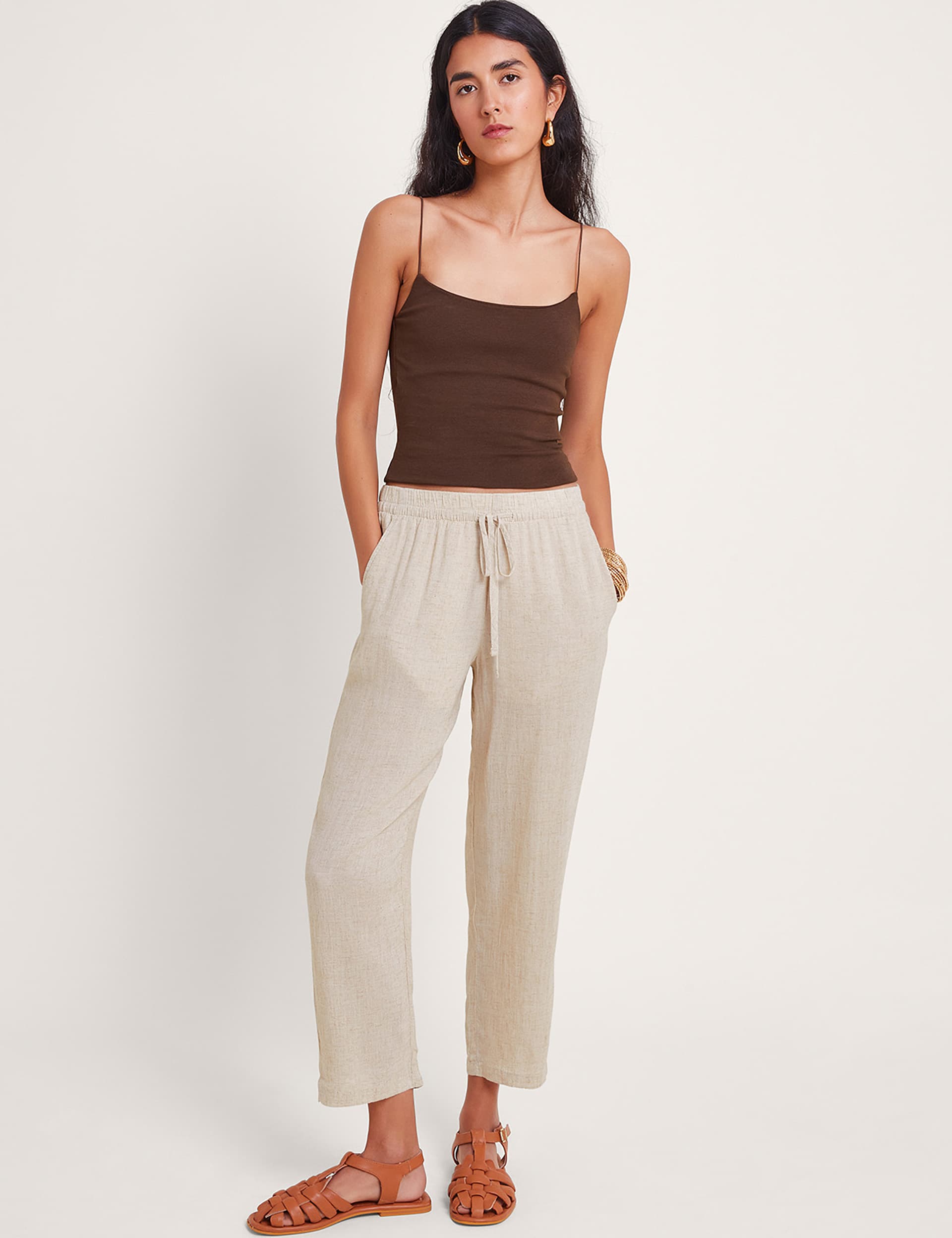 Monsoon Women's Straight Leg Cropped Trousers - M - Natural, Natural