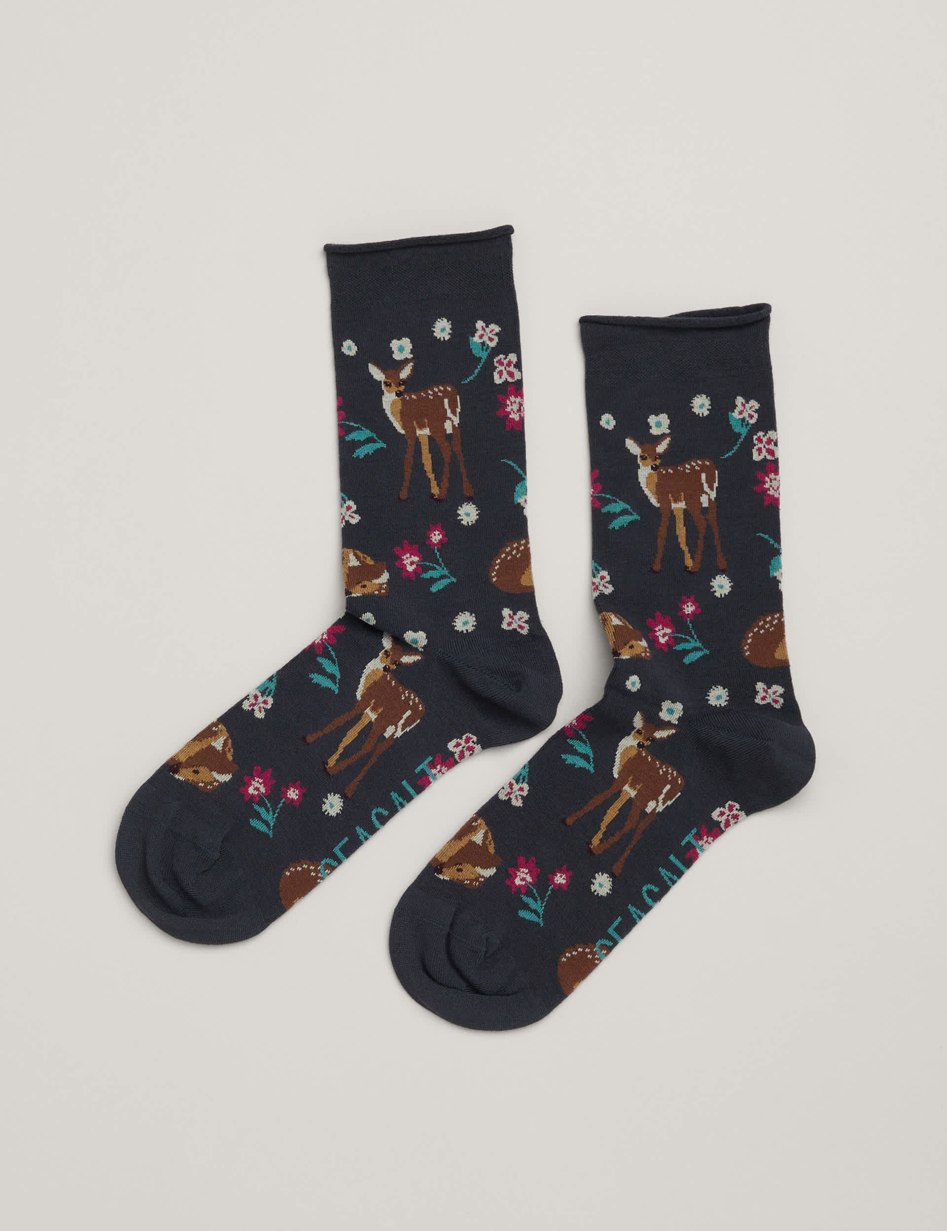 Seasalt Cornwall Women's Floral Deer Ankle High Socks - Grey Mix, Grey Mix