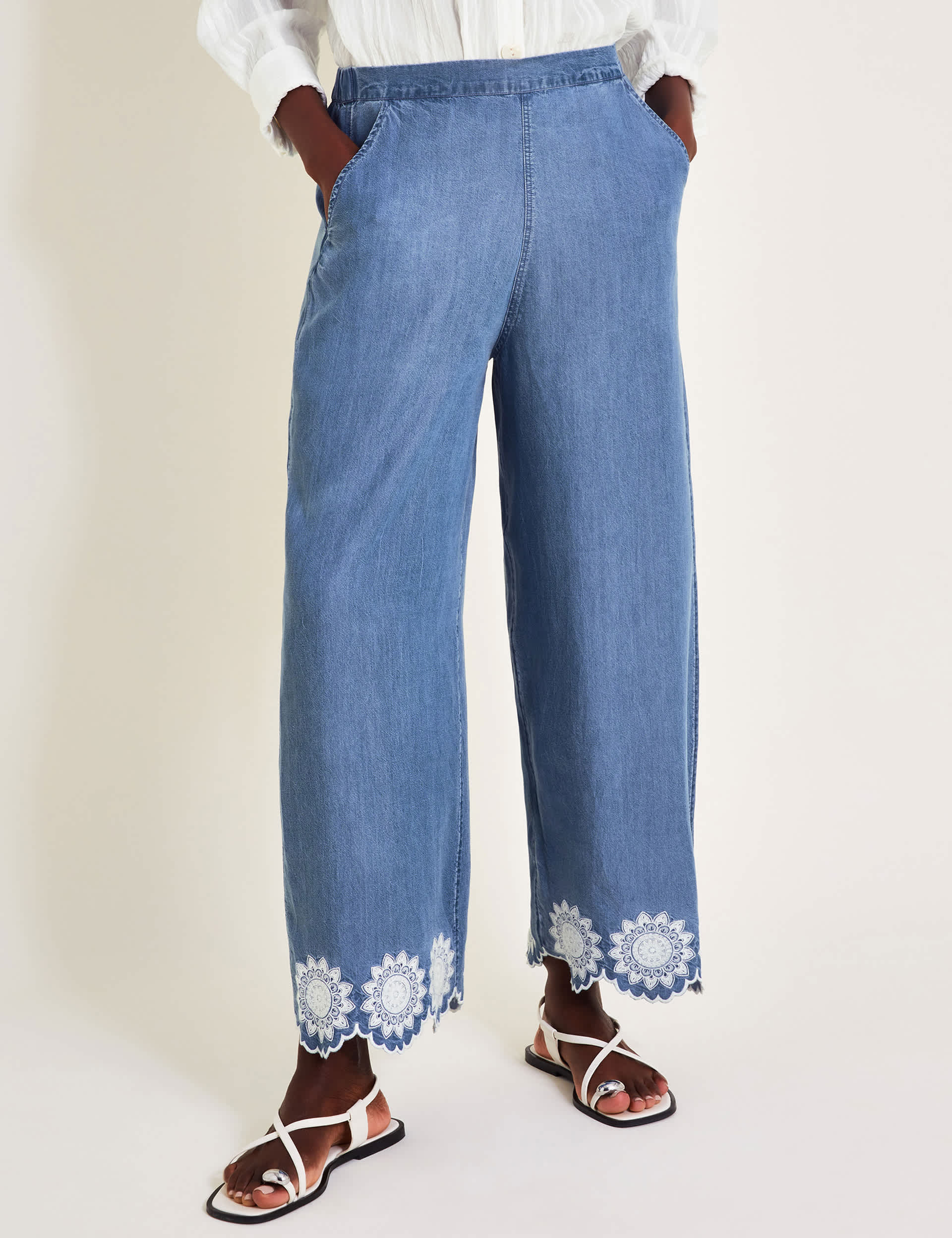 Monsoon Women's Elasticated Waist Wide Leg Trousers