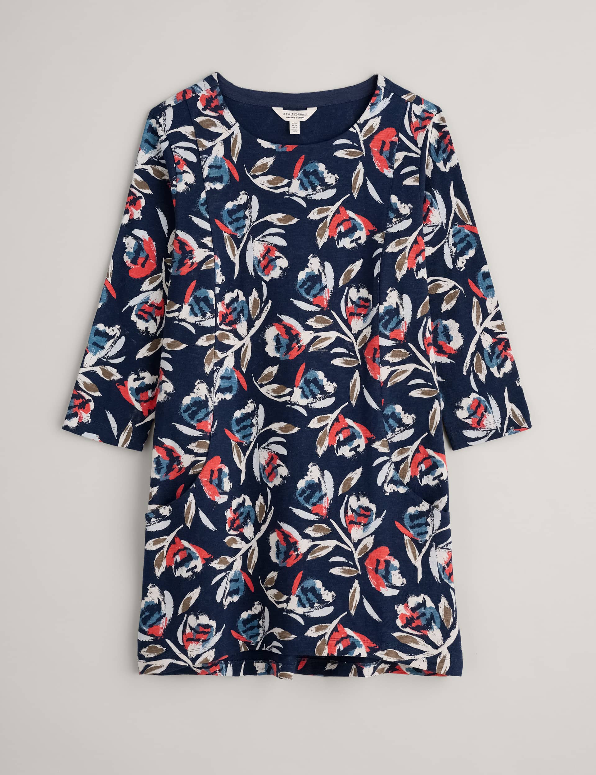 Seasalt Cornwall Women's Pure Cotton Floral Round Neck Relaxed Tunic - 12 - Navy Mix, Navy Mix