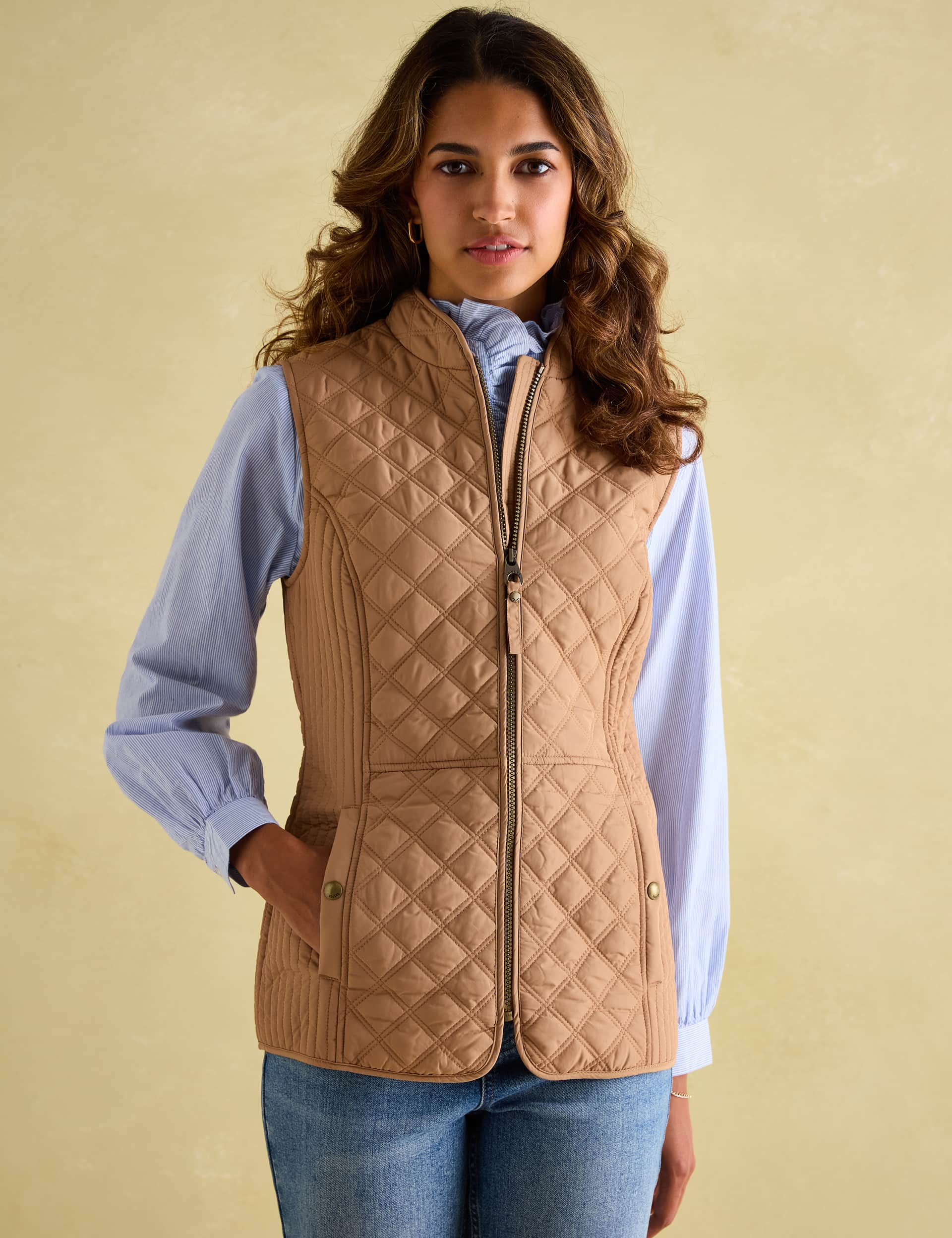 Joules Women's Quilted Collared Gilet - 12 - Beige, Beige