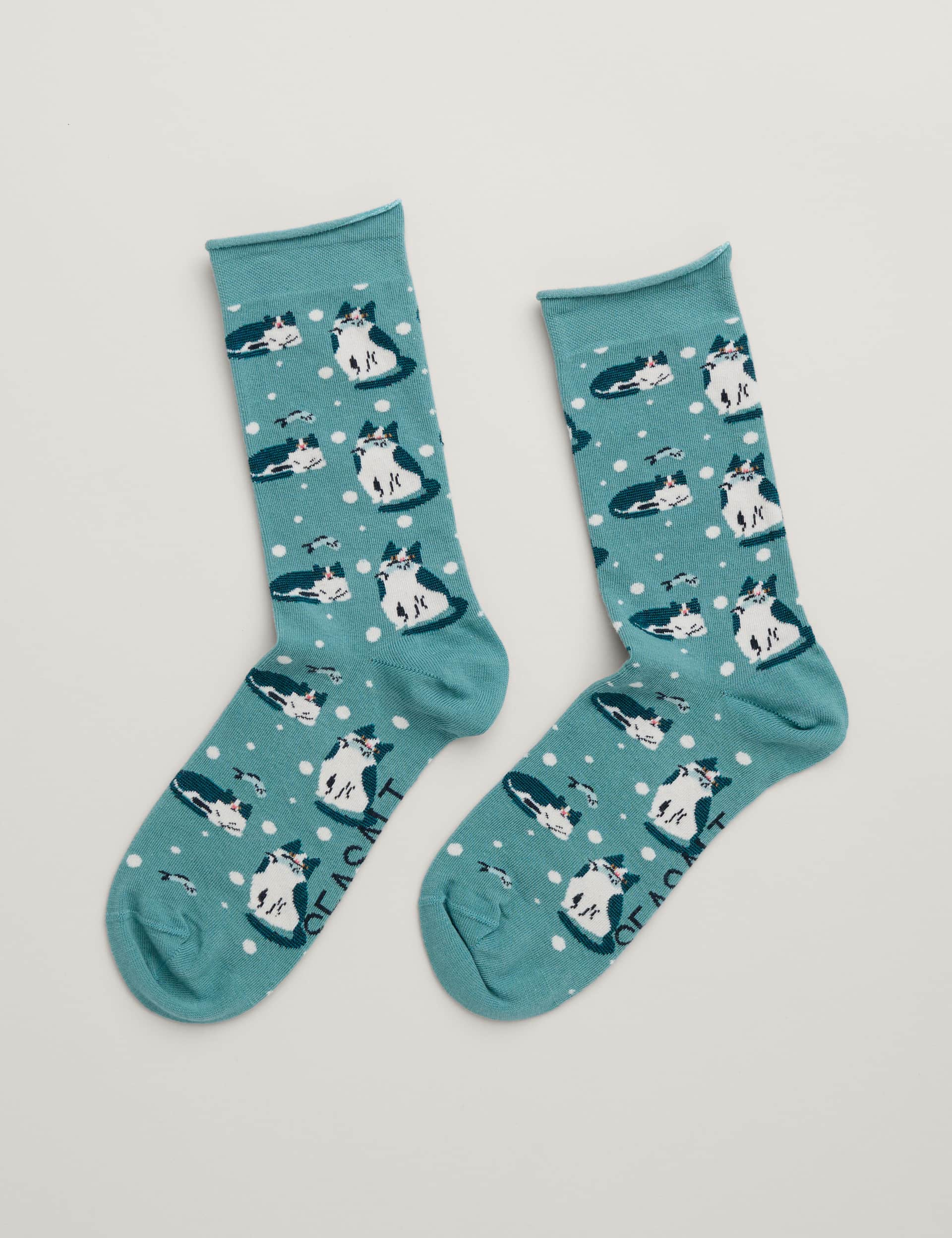 Seasalt Cornwall Women's Cotton Rich Cat Ankle High Socks - Blue Mix, Blue Mix