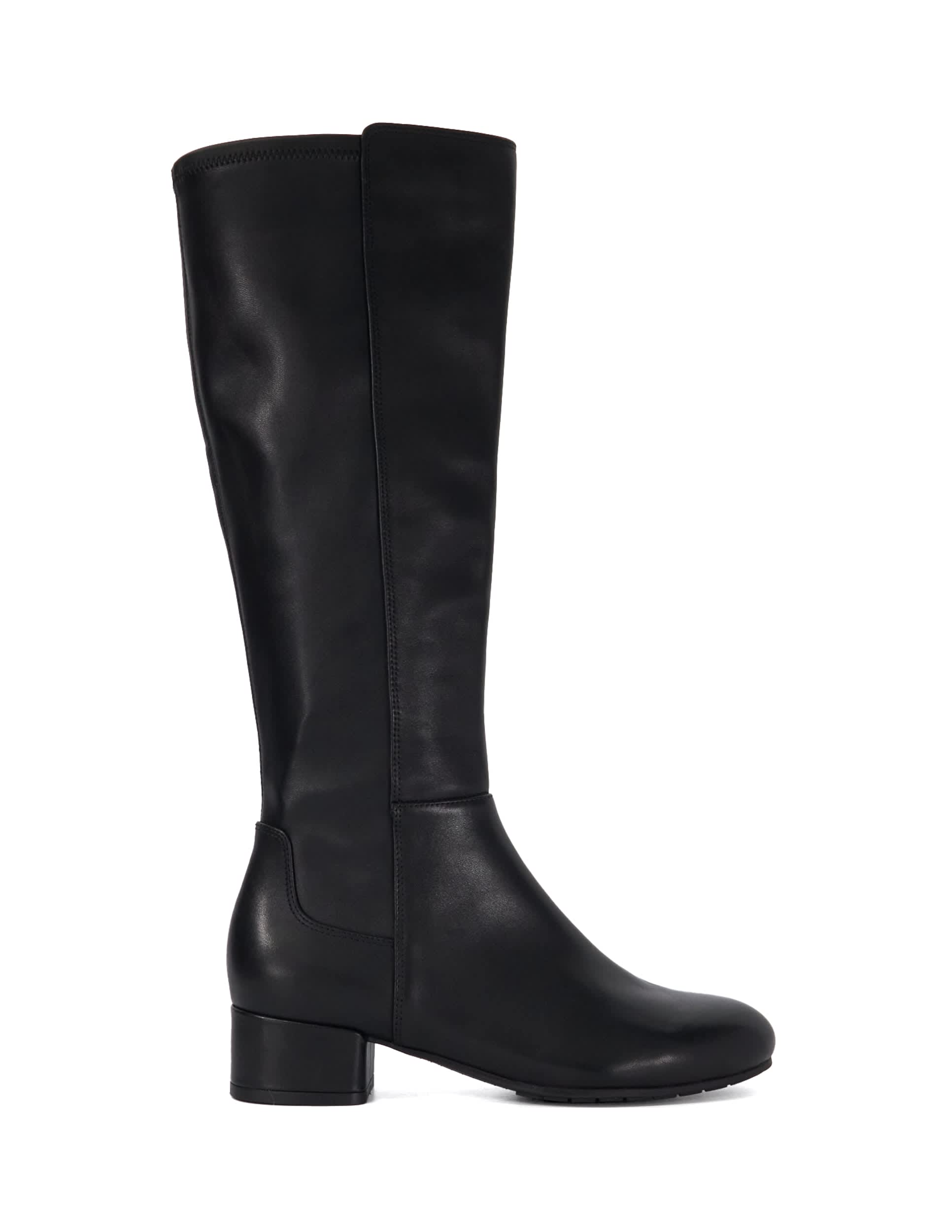 Dune London Women's Wide Fit Leather Block Heel Knee High Boots - 6 - Black, Black,Navy